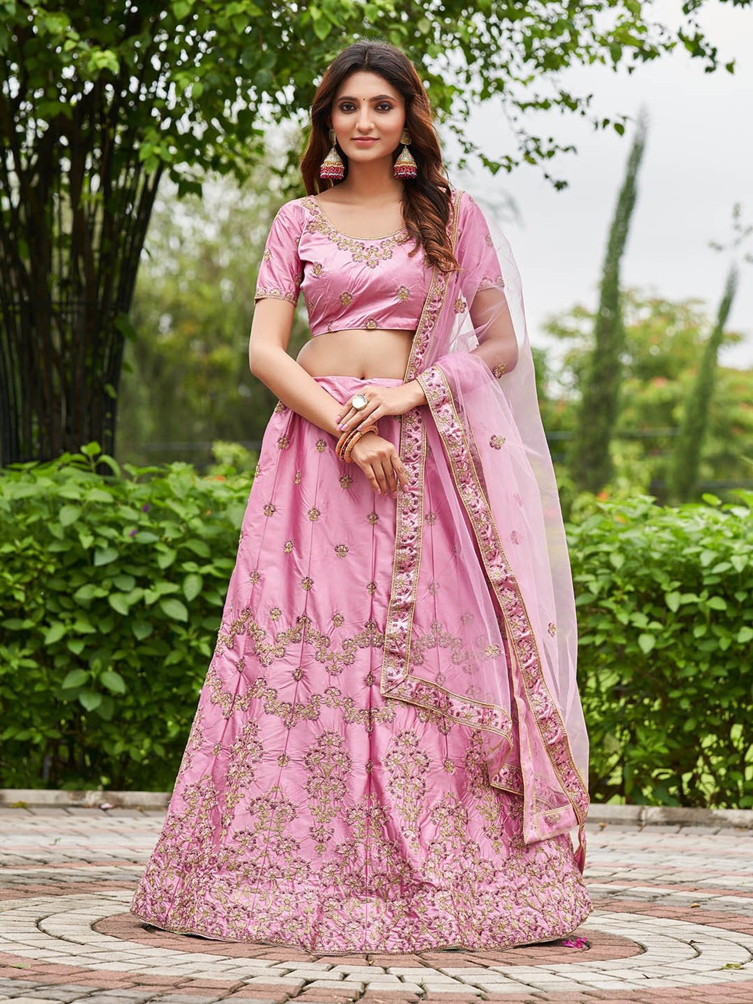 Warthy Ent Pink Embroidered Lehenga Choli Set With Dupatta