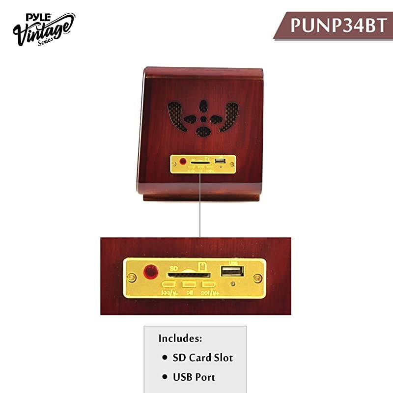 Retro Wireless Bluetooth Radio Speaker Classic Vintage Style Audio Sound Receiver System wBuiltin Stereo Speakers USB SD Card Slot AUX RCA MP3 AMFM Tuner  PUNP34BT