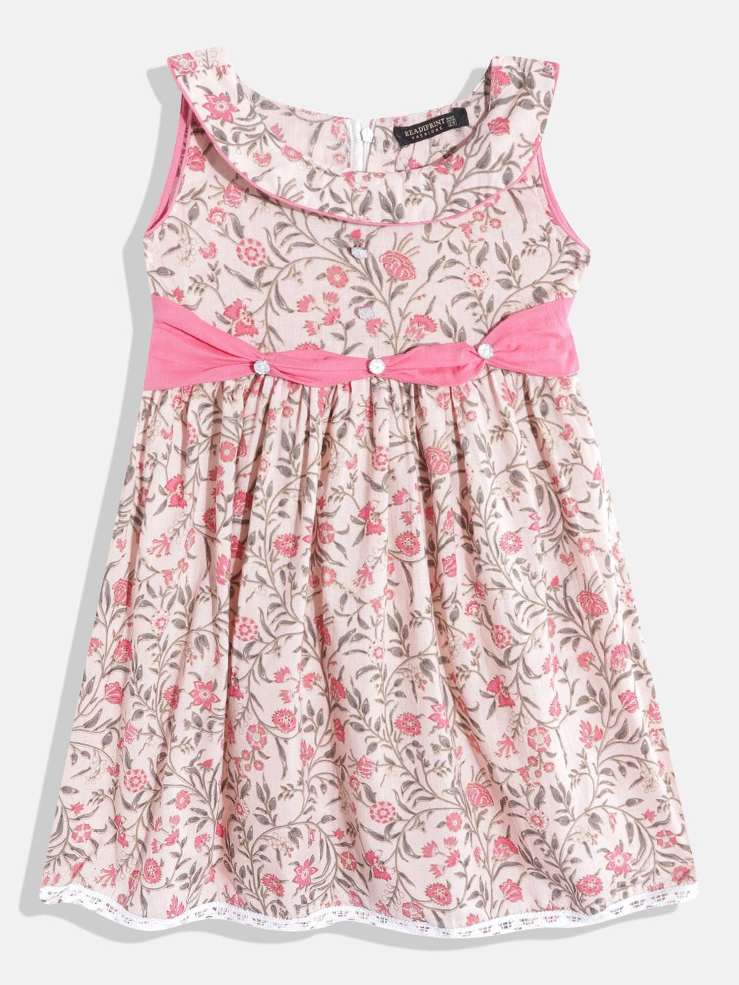 READIPRINT FASHIONS Kids White & Pink Floral Print Dress