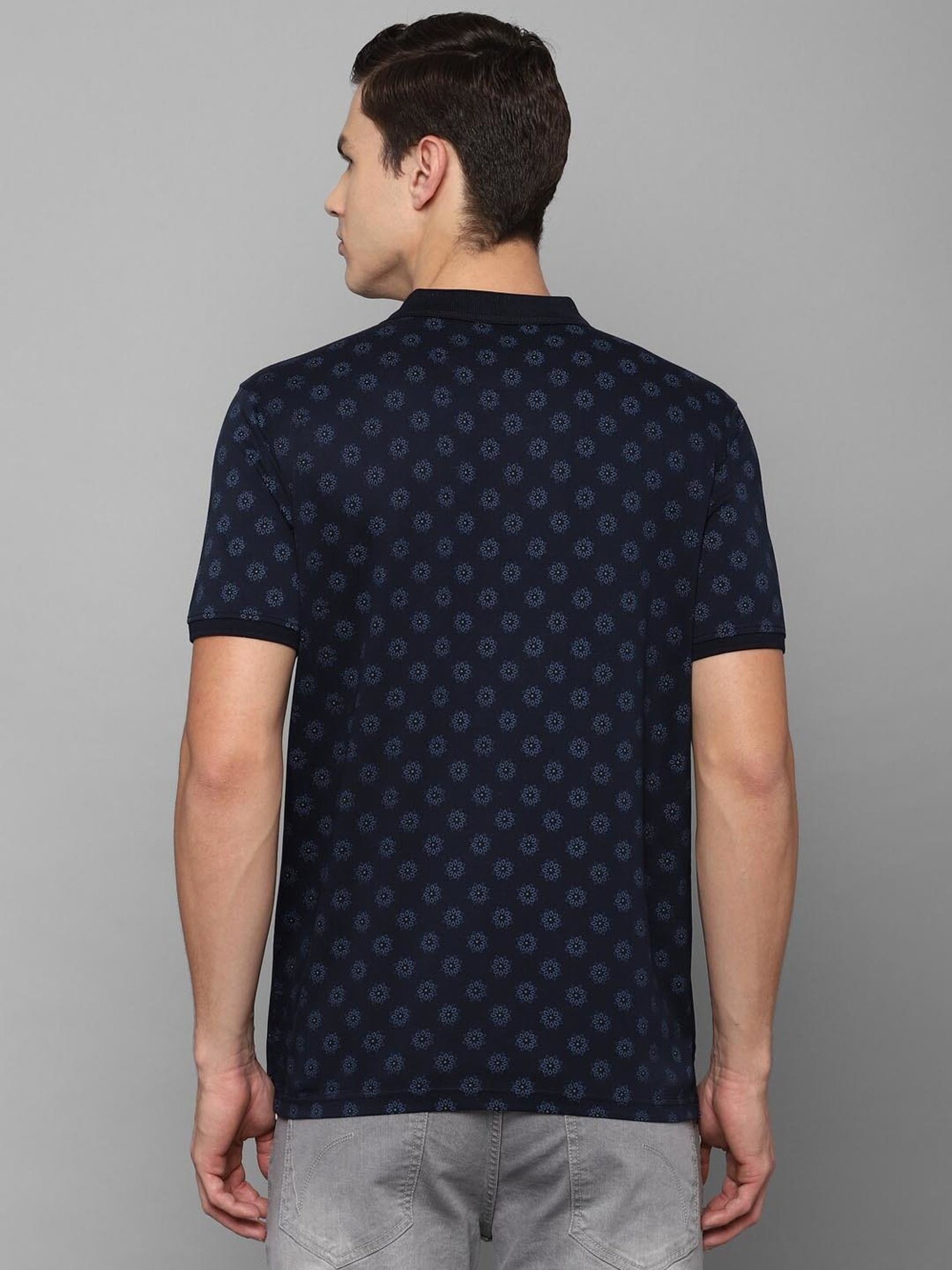 Louis Philippe Sport Navy Cotton Slim Fit Printed Polo T-Shirt