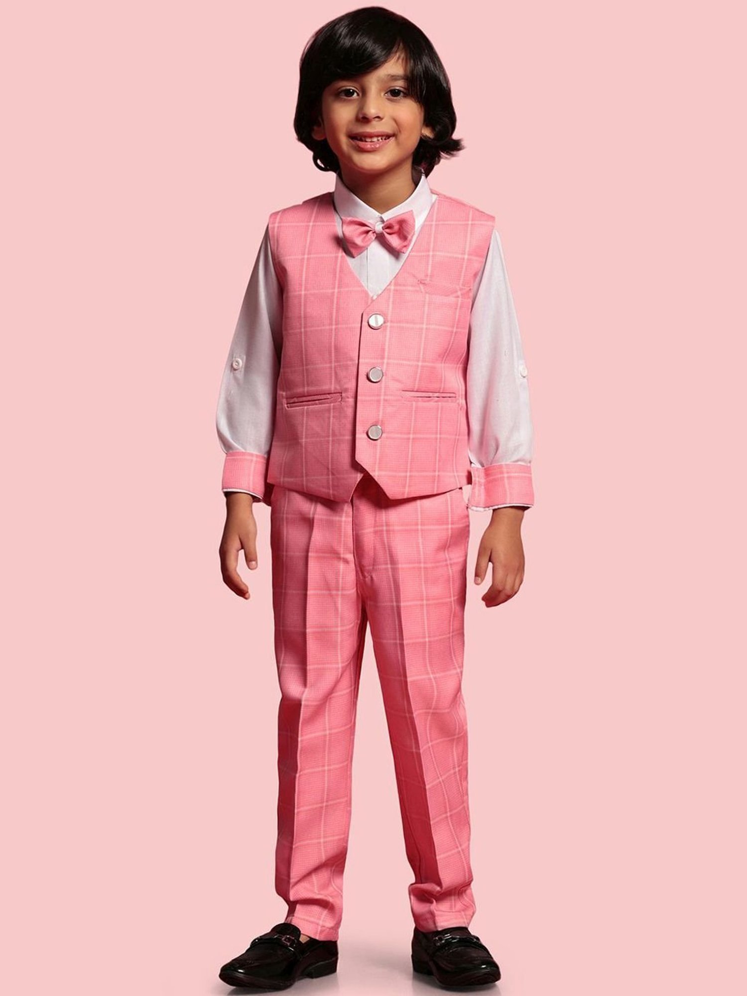 Fourfolds Boys Blue & White Solid Full Sleeves Suit Set