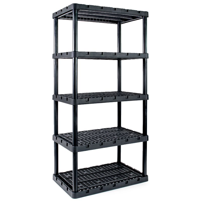 Gracious Living 91084-1C 24x36x72 Inch Knect A Shelf Fixed Height Heavy Duty Interlocking Ventilated Home, Garage Storage 5 Tier Shelving Unit, Black