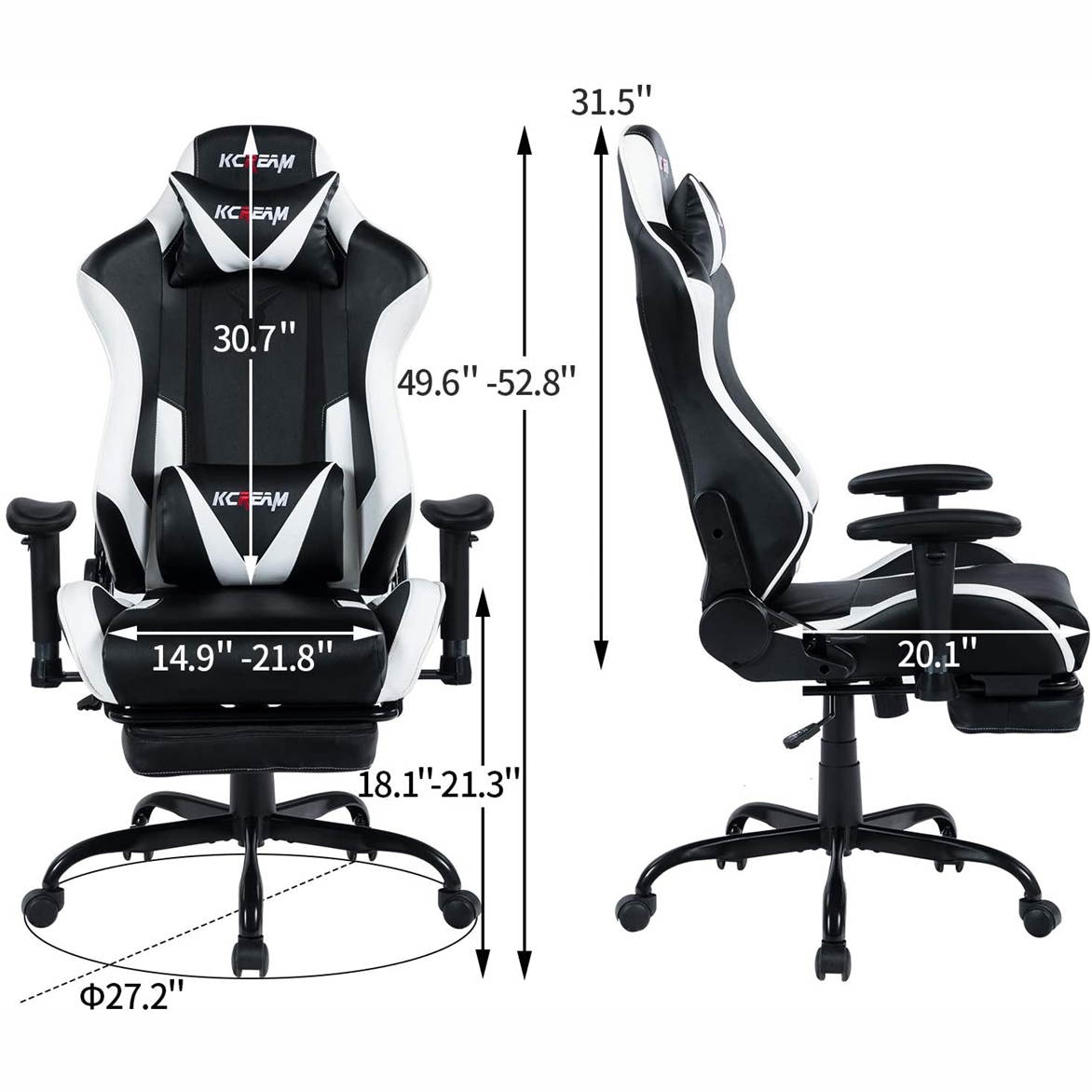 KCREAM PU Leather Swivel Chair Gaming Chair with Footrest Ergonomic Office Chair Headrest Lumbar Support Comfortable Large Size High Back Adjustable Reclining Computer Desk Chair