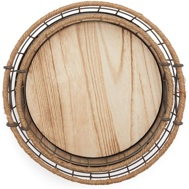 Juvale 2 Pack Round Wooden Wire Basket Trays with Handles, Farmhouse Decor (2 Sizes)