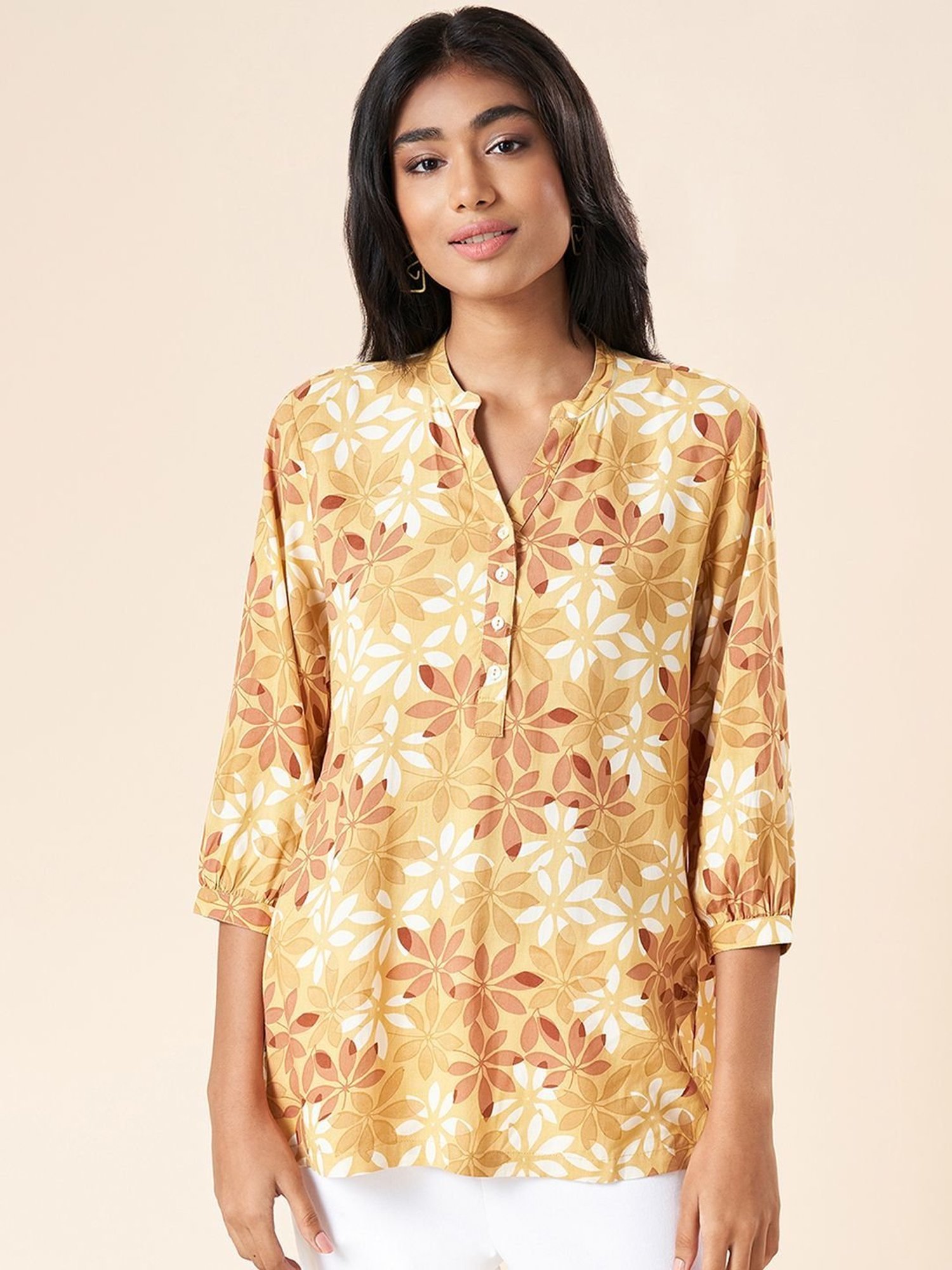 Akkriti by Pantaloons Mustard Printed Tunic