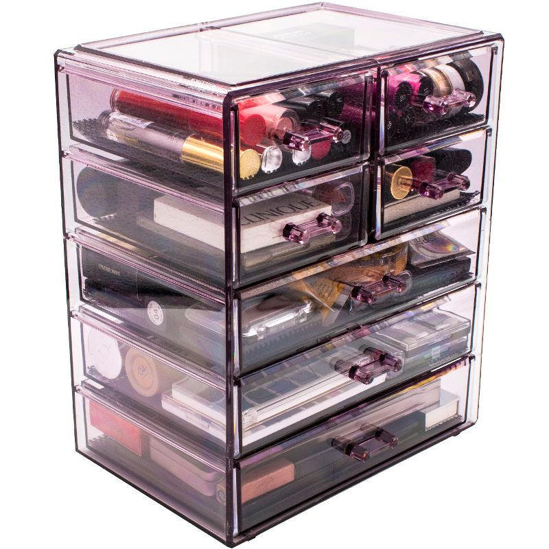 Sorbus Cosmetics Makeup and Jewelry Storage Case Display - 3 Large, 4 Small Drawers - Purple
