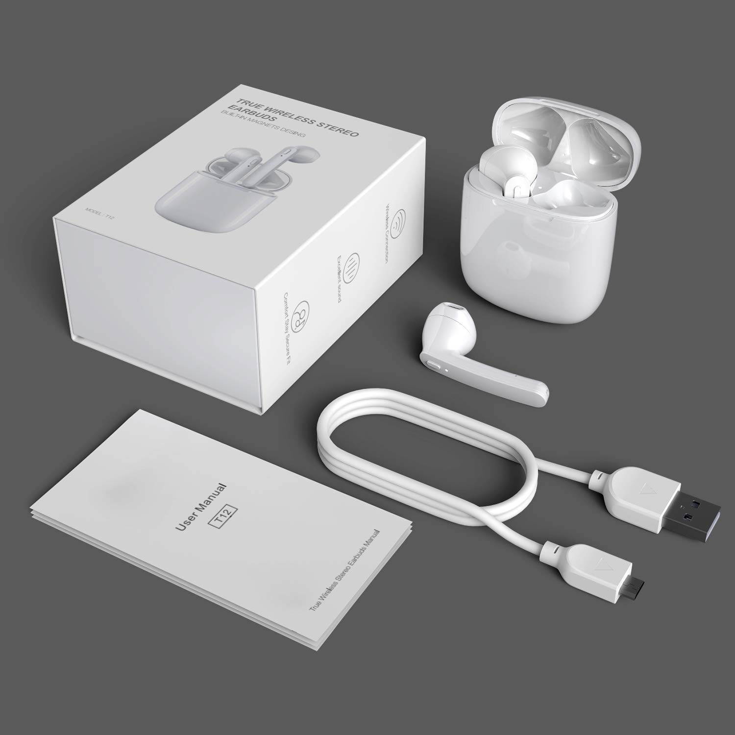 Bluetooth Earbuds, Bluetoooth 5.0 Headphones Wireless Earbuds 100H Cycle Playtime in-Ear Wireless Headphones Hi-Fi Stereo Sweatproof Earphones Sport Headsets Buit-in Mic for Work/Running/Travel/Gym