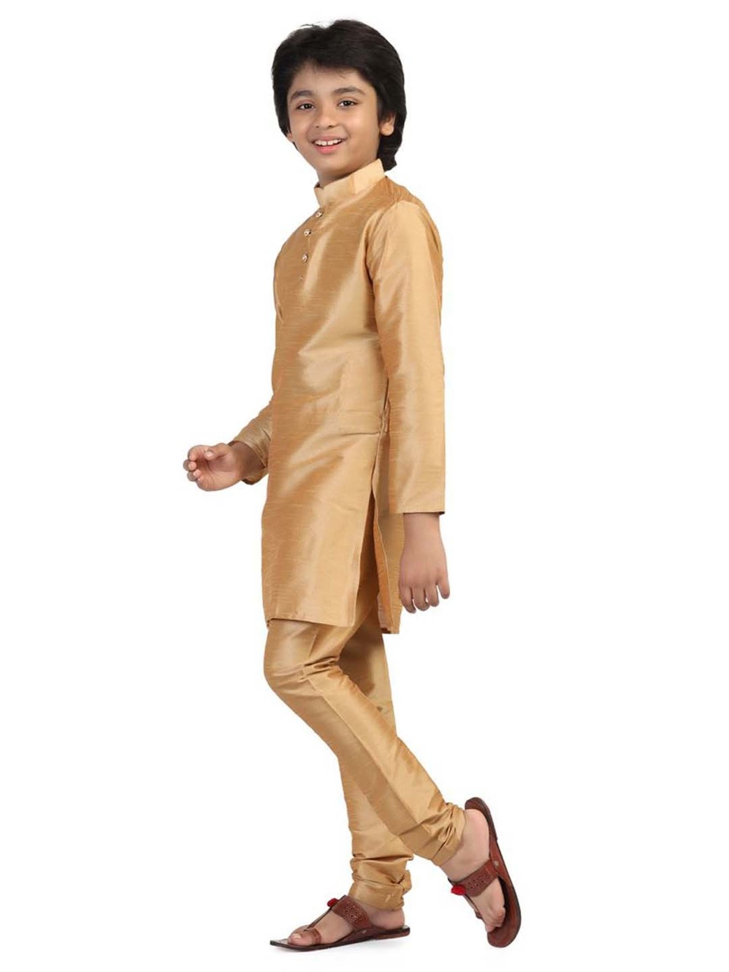 TAHVO Kids Golden Slim Fit Full Sleeves Kurta Set