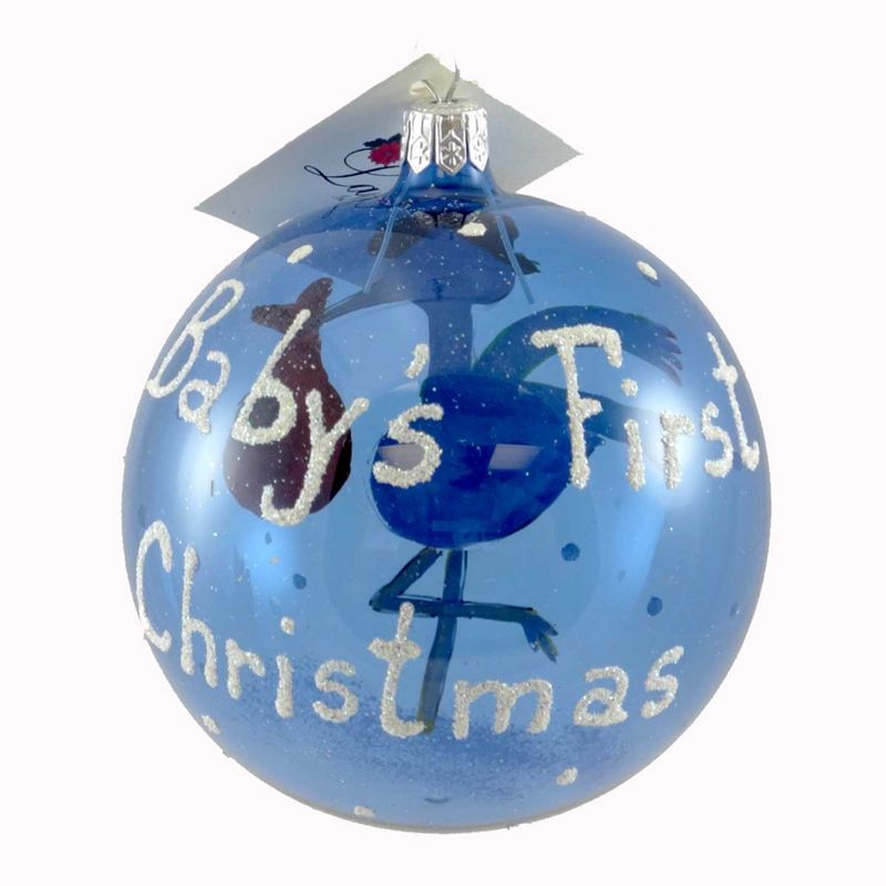Laved Italian Ornaments Stork Delivering Baby Blue Ball Transparent Christmas  -  Tree Ornaments
