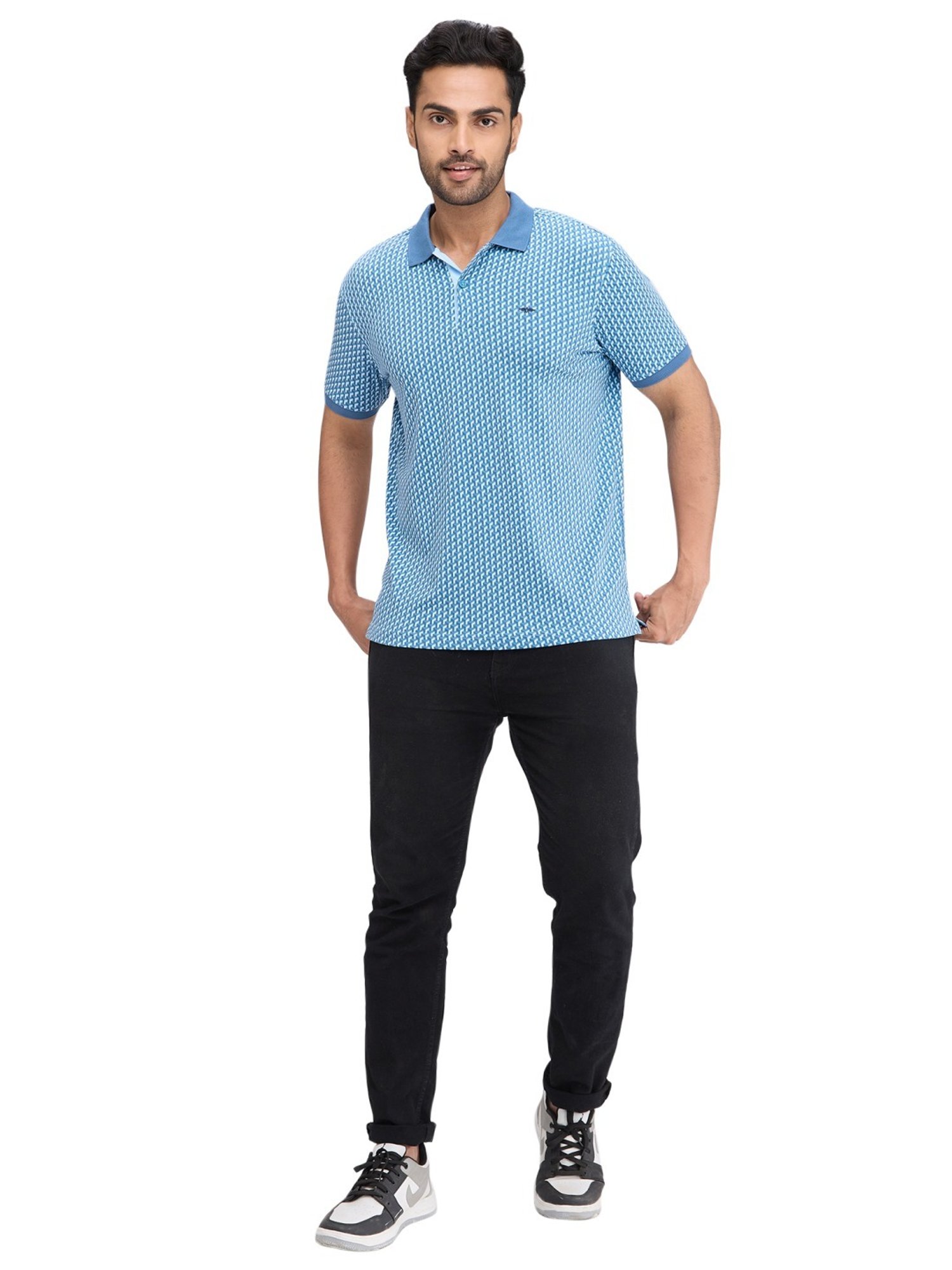 Park Avenue Blue Slim Fit Printed Polo T-Shirt