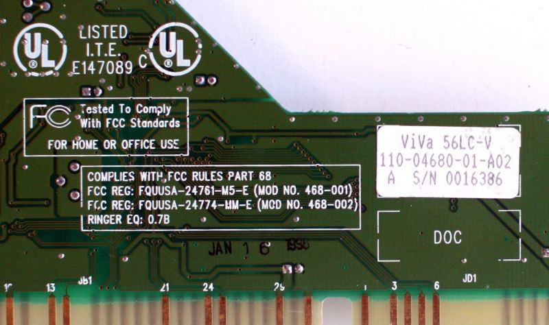 modem, ISA, VIVA 56LC-V, FQUUSA-24761-M5-E (468-001),(b.5)