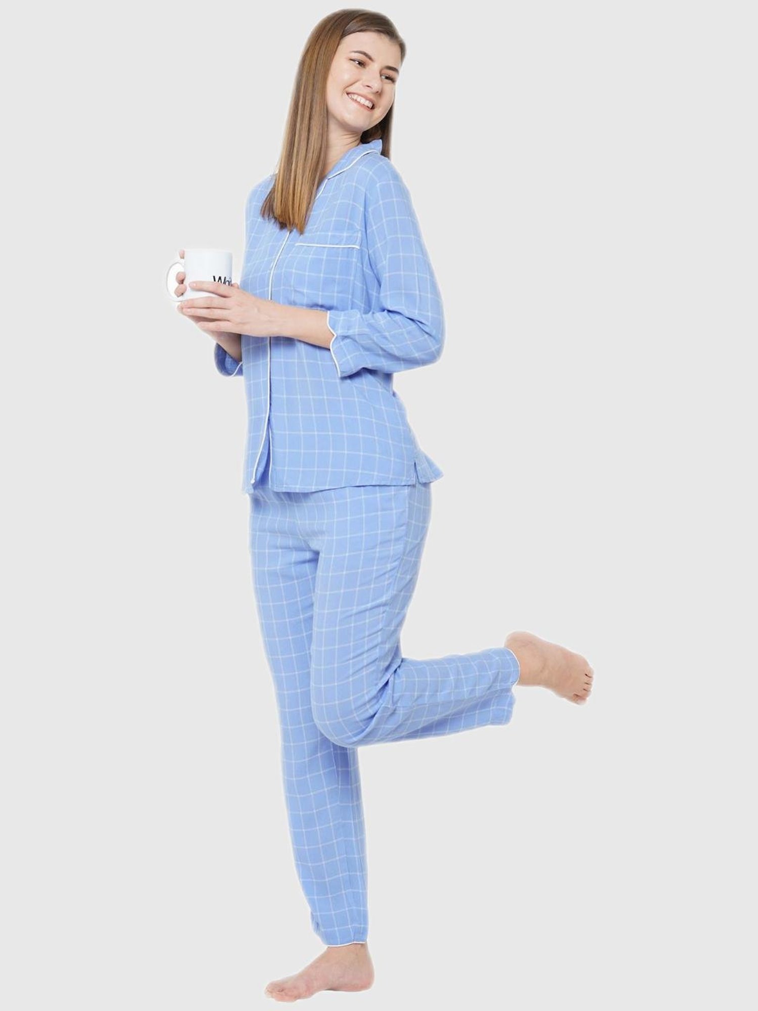 Mystere Paris Blue Checks Pajama Set