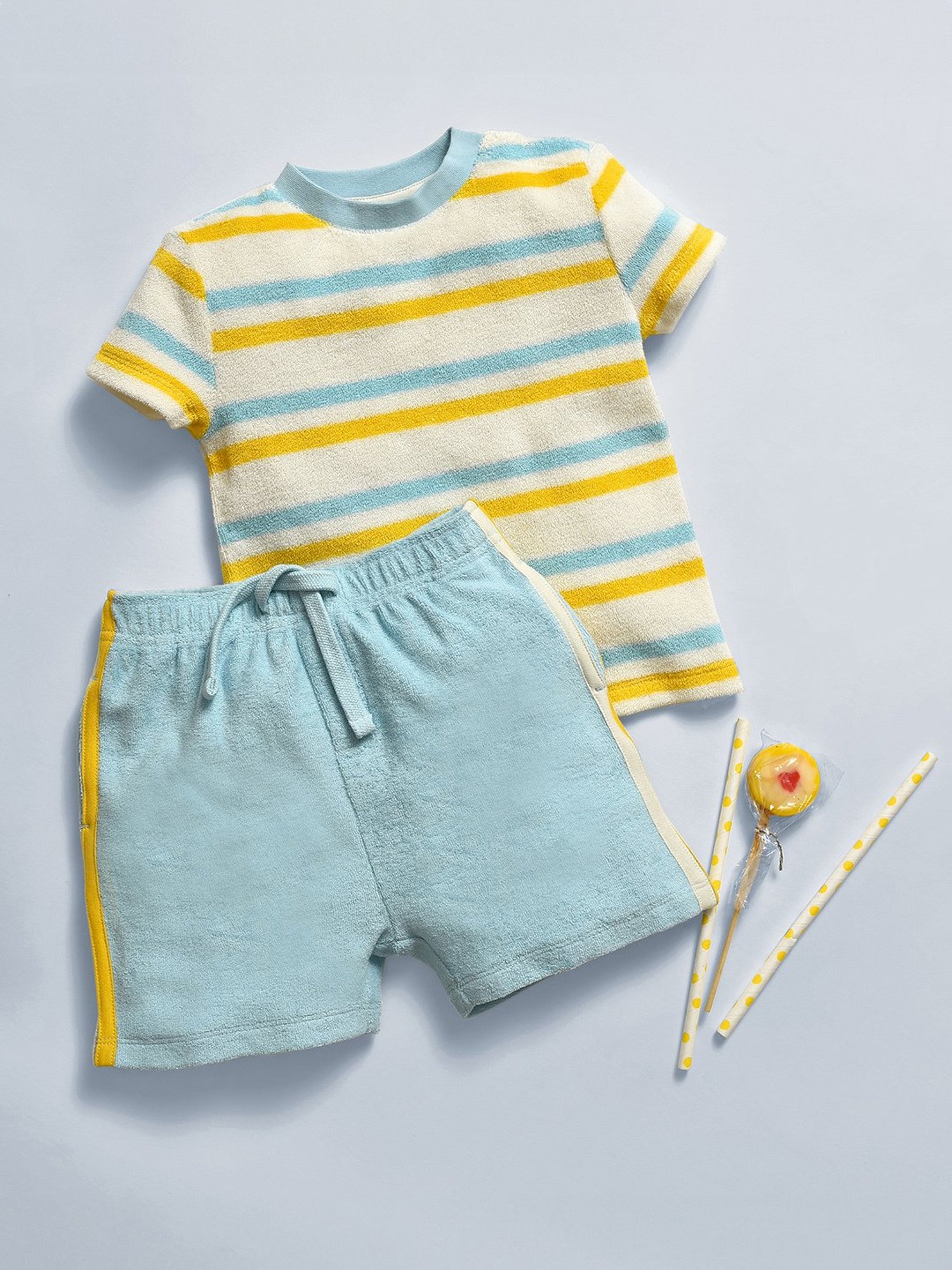 MiArcus Kids White & Blue Striped T-Shirt with Shorts