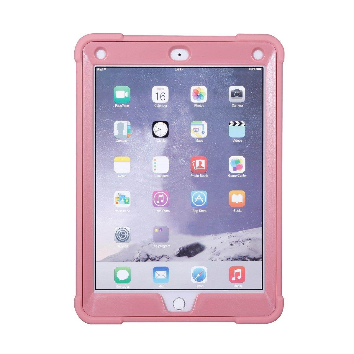 New iPad 9.7 2017 Case, Newshine [Kickstand] 3 In 1 Heavy Duty Armor Defender Shockproof PC & Soft Silicone Hybrid Protective Case Cover for Apple New iPad 9.7 inch 2017 Tablet (ZQ Pink+Pink)