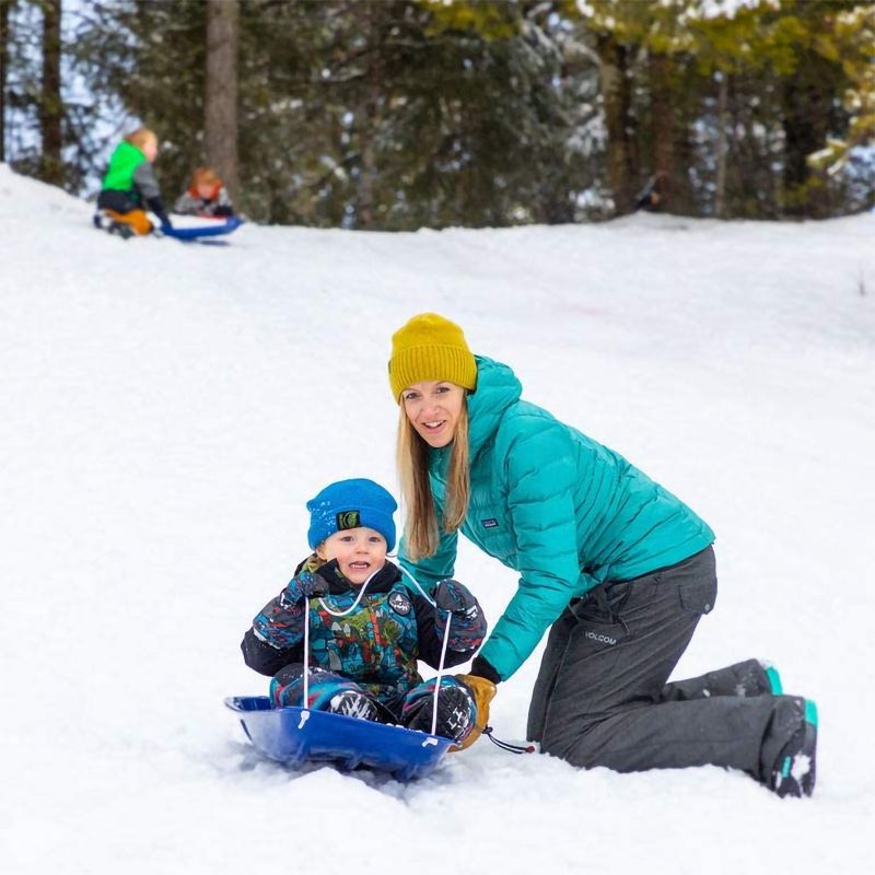 Lucky Bums Kids 35 Inch 1 Person Plastic Snow Toboggan Sled with Built in Handles and Pull Rope for Children Ages 8 and Up, Red and Green