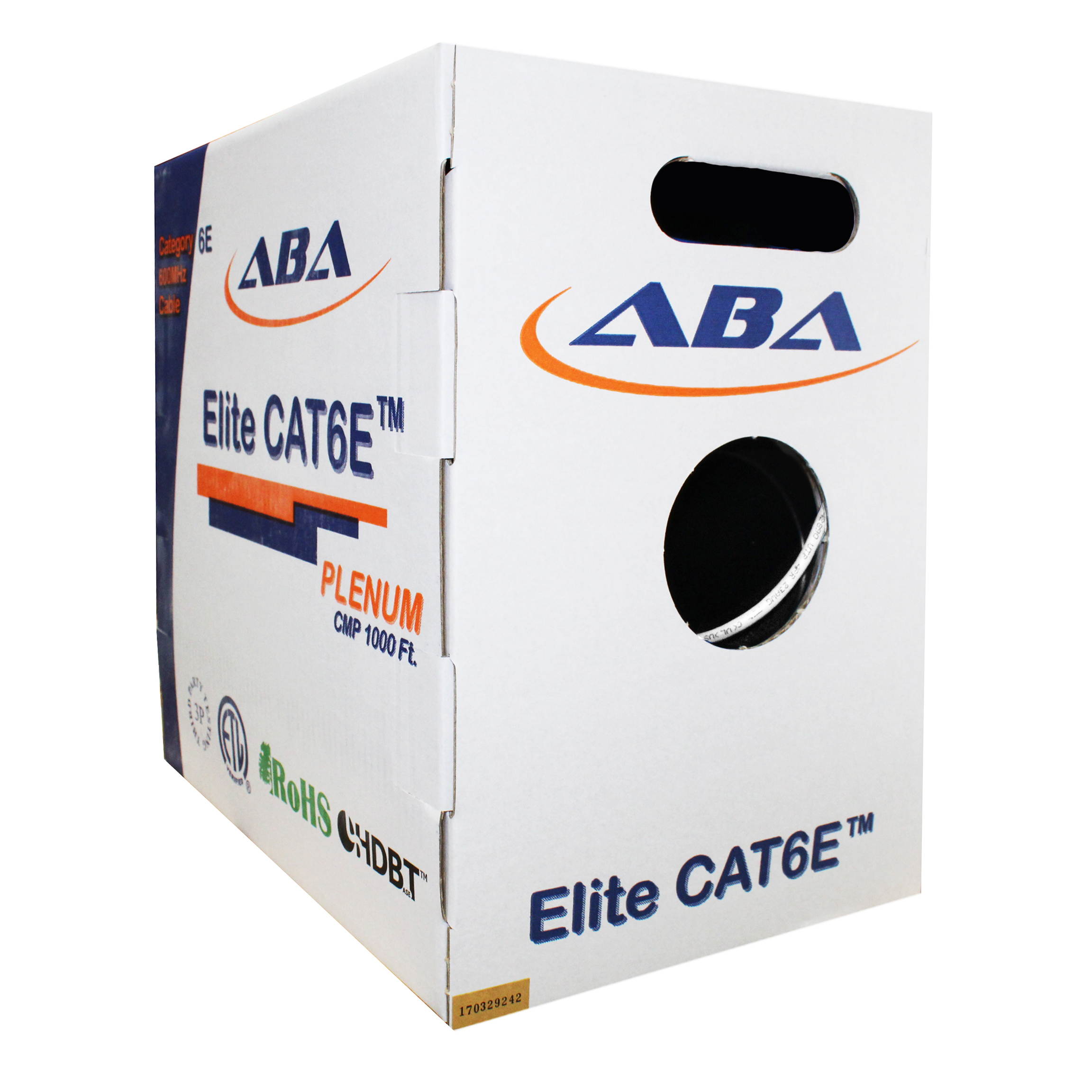 Elite Cat6e Plenum (CMP), 1000ft, 600MHz, 23AWG, U/UTP, Solid Pure Copper, UL Certified, Easy to Pull (Reelex II) Box, Bulk Ethernet Cable, White