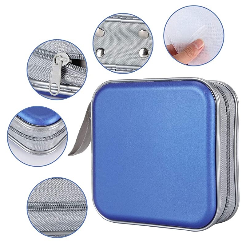 CD Case, 40 Capacity CD DVD Heavy Duty Wallet Storage Organizer Holder VCD Binder Bag Album Booklet (A-Blue)