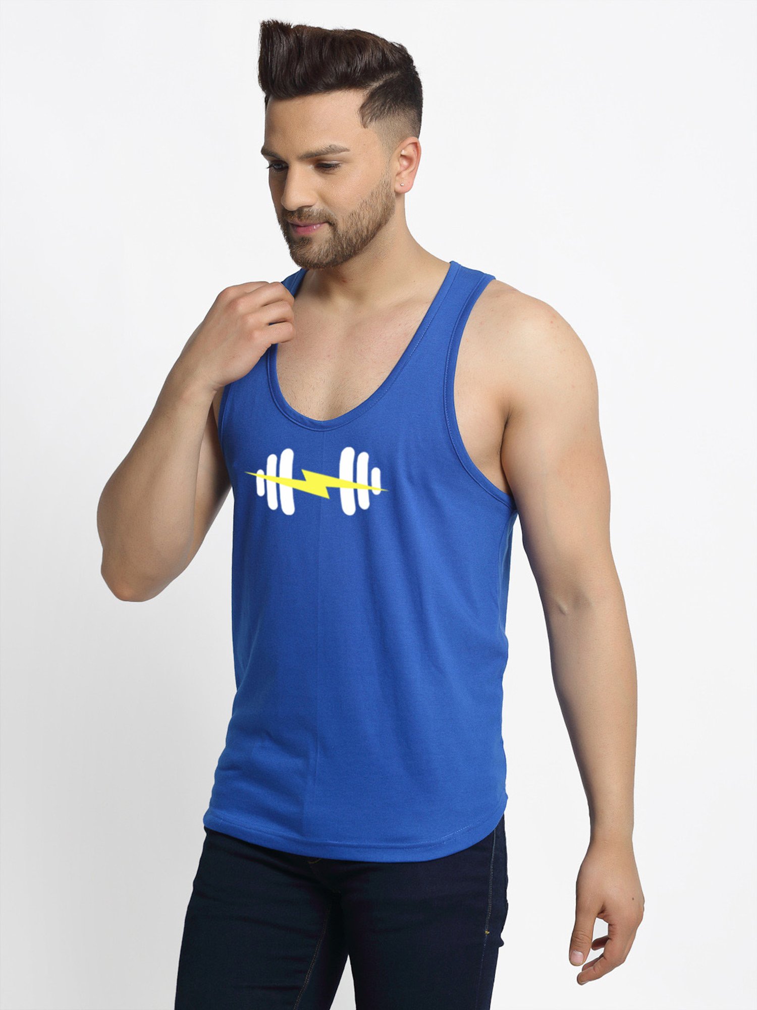 Friskers Blue Regular Fit Graphic Sports Vest