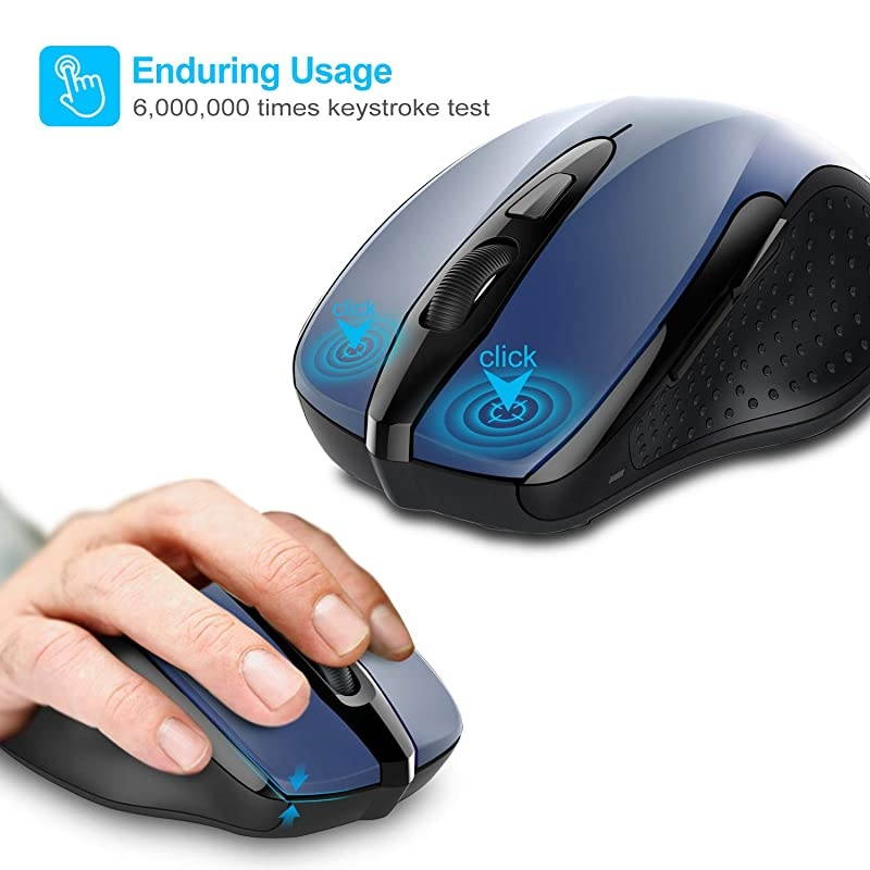 Pro 2.4G Ergonomic Wireless Optical Mouse with USB Nano Receiver for Laptop,PC,Computer,Chromebook,Notebook,6 Buttons,24 Months Battery Life, 2600 DPI, 5 Adjustment Levels