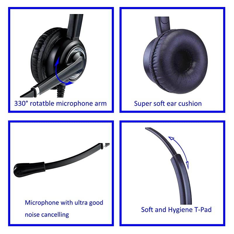 Headset RJ9 with Noise Cancelling Microphone for Cisco Jabra Including Extra 35mm Connector for Mobile Laptop