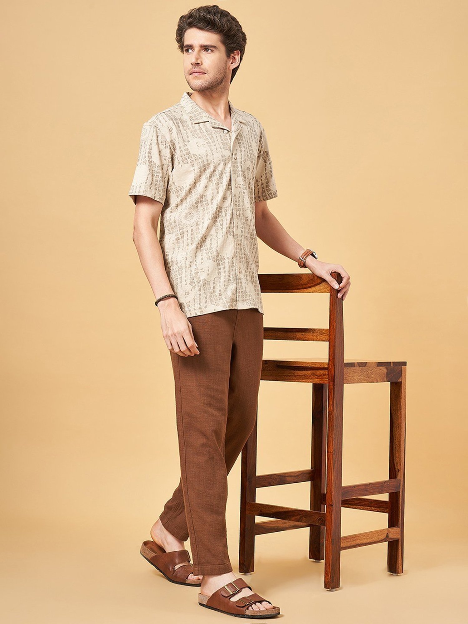 7 Alt By Pantaloons Coral Pink Slim Fit Printed Polo T-Shirt