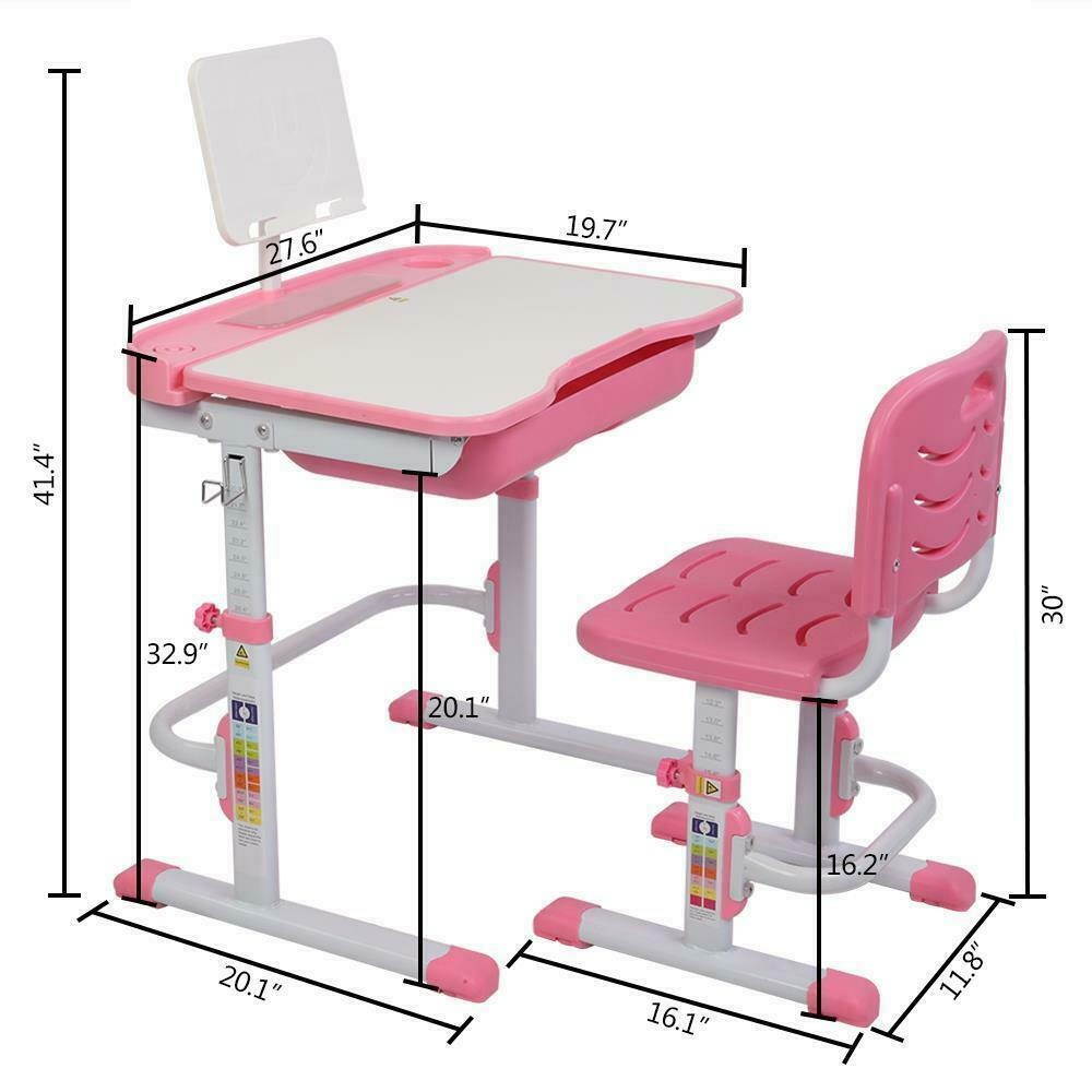 Children Desk and Chair Set Height Adjustable Kids Study Drawing Play Table Pink