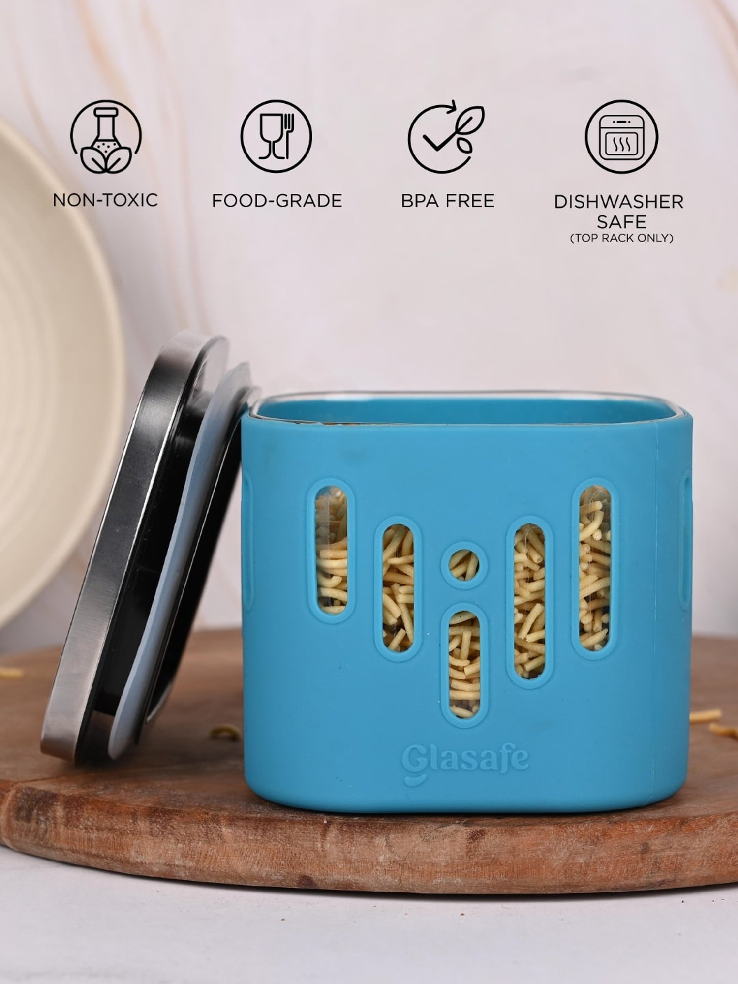 Glasafe 'O' Grip Tranquil Teal Borosilicate Containers - Set of 6 (600ml)