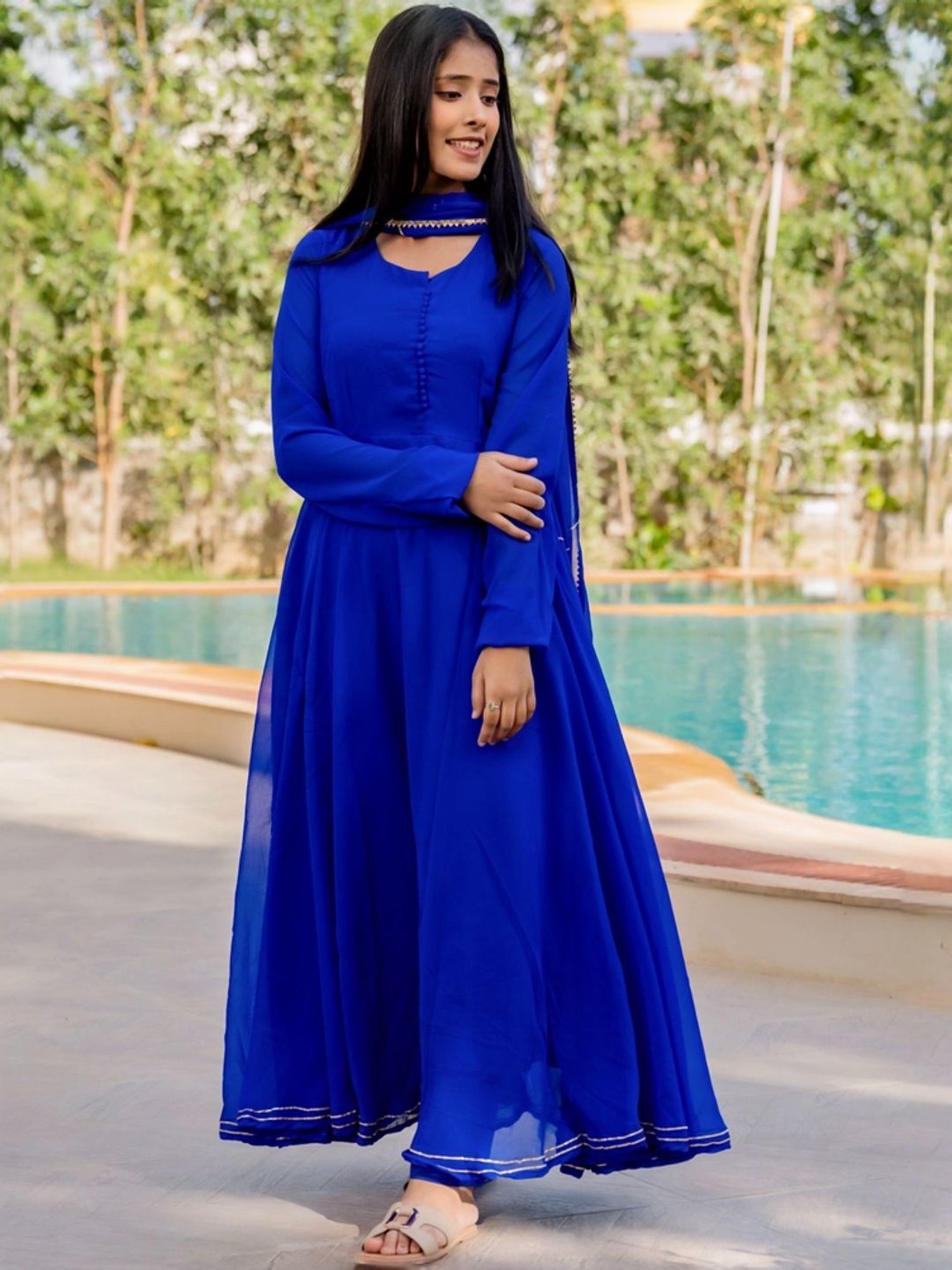 HOUSE OF JAMOTI Blue Regular Fit Kurta Pant Set With Dupatta