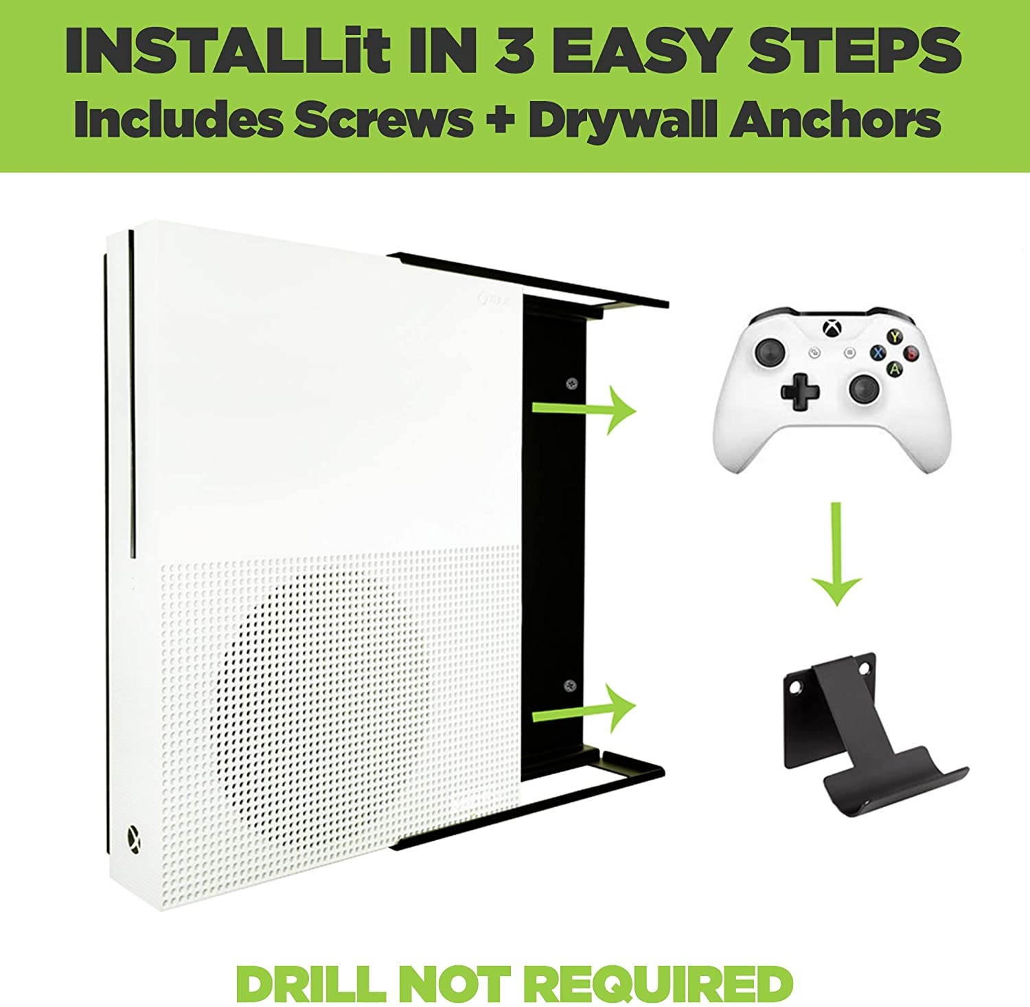 HIDEit X1S Xbox One S Wall Mount and (2) Controller Wall Mounts (Xbox One S Black Bundle) - HIDEit Behind the TV or DISPLAYit - Made in the USA and Trusted Worldwide Since 2009