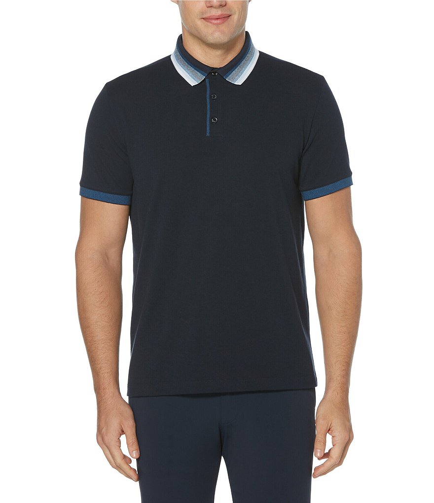 Perry Ellis Big & Tall Ombre Collar Pique Stretch Short-Sleeve Polo Shirt