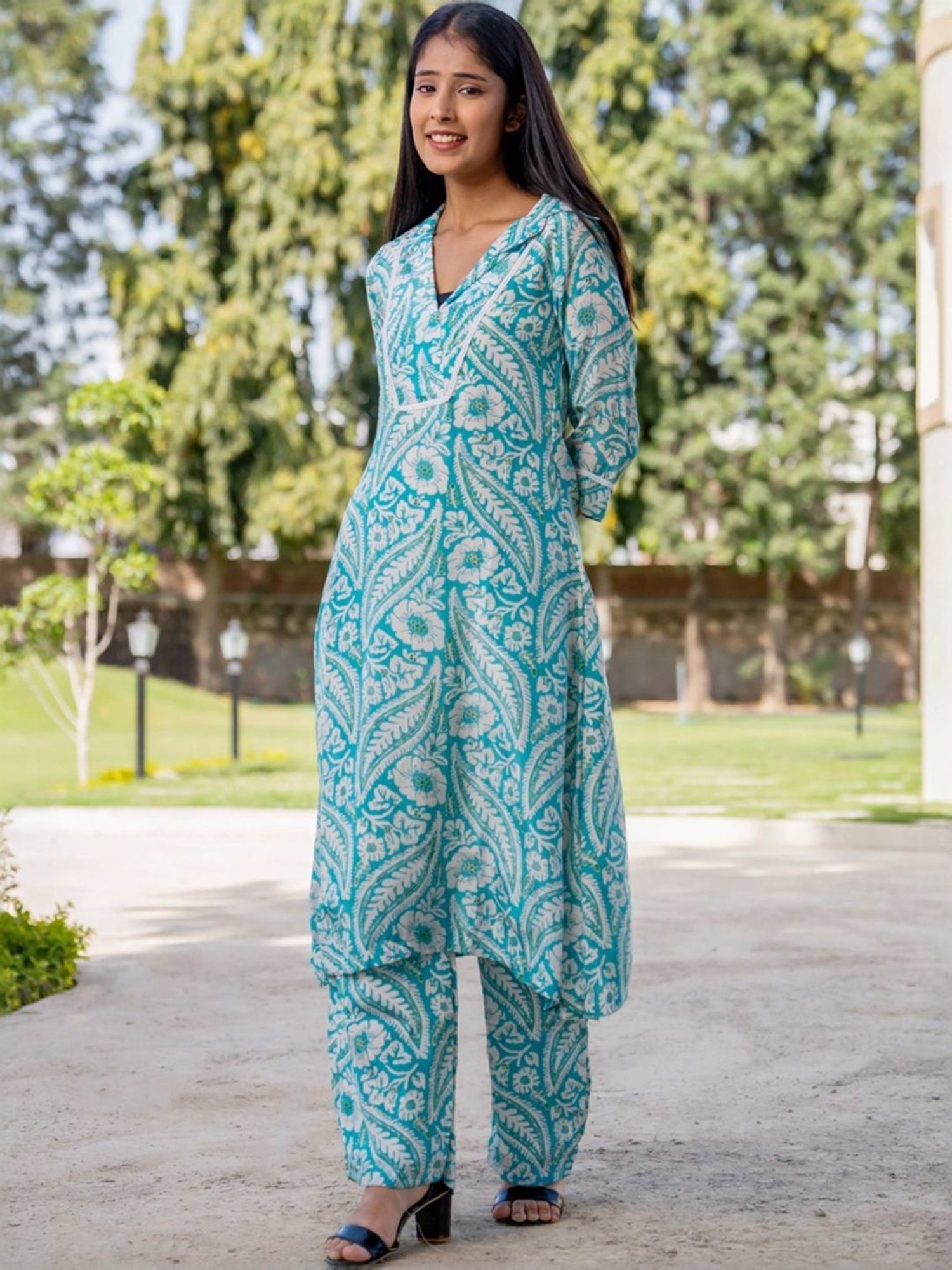 HOUSE OF JAMOTI Blue Printed Kurta Palazzo Set