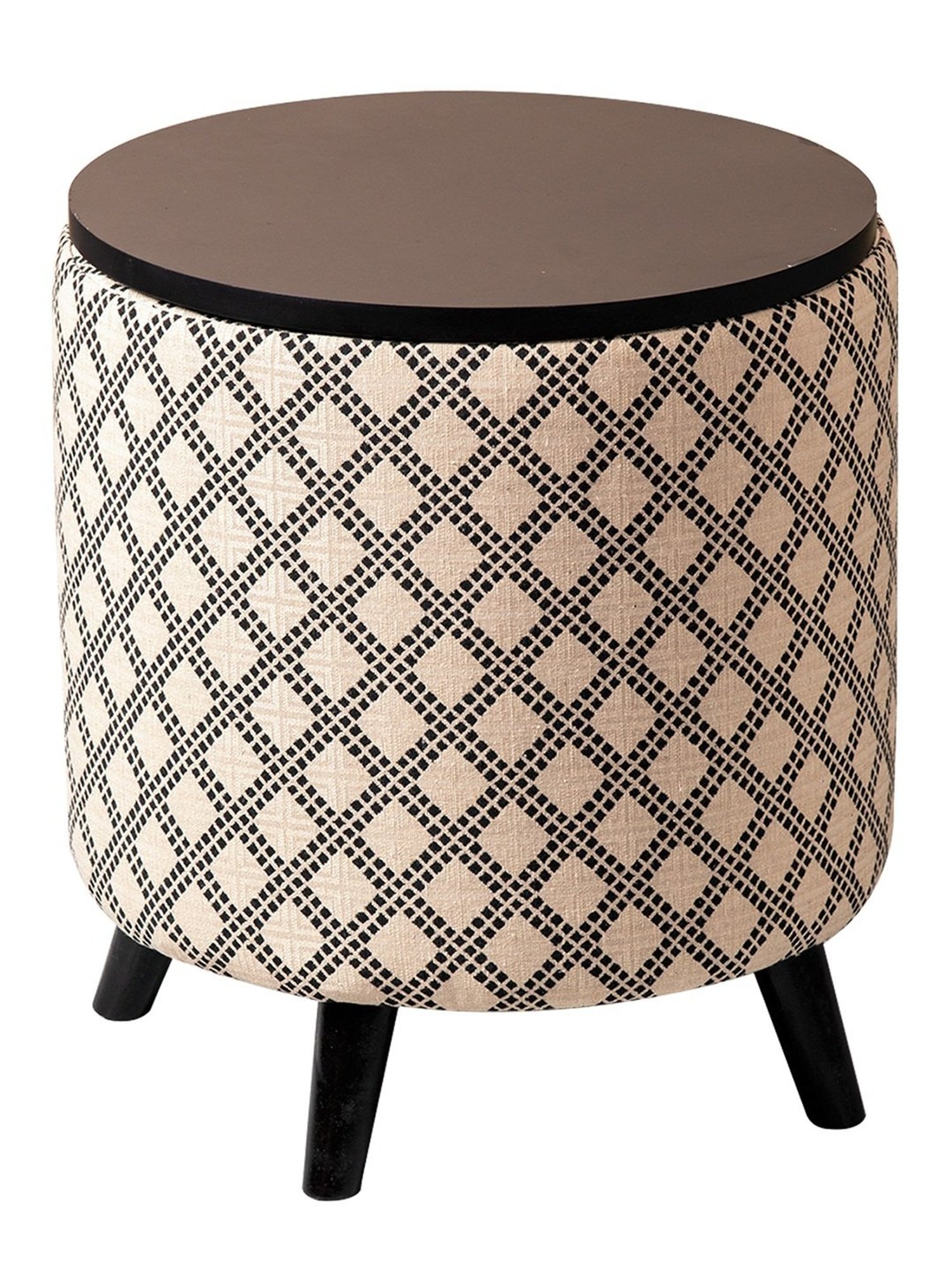Nestroots Printed Beige Cotton 4 Leg Pouf Pouffe Criss Cross Storage Ottoman - Set of 2