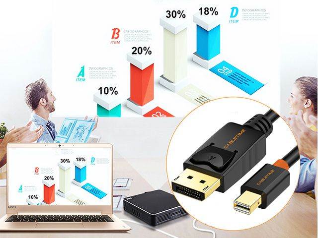 CABLETIME Mini DisplayPort to DisplayPort Cable Mini DP to DP Cord Support Video and Audio,Thunderbolt Compatible for Surface Pro 5 / Pro 4 / Pro 3, MacBook Air,etc (10 Feet/3m, Black)