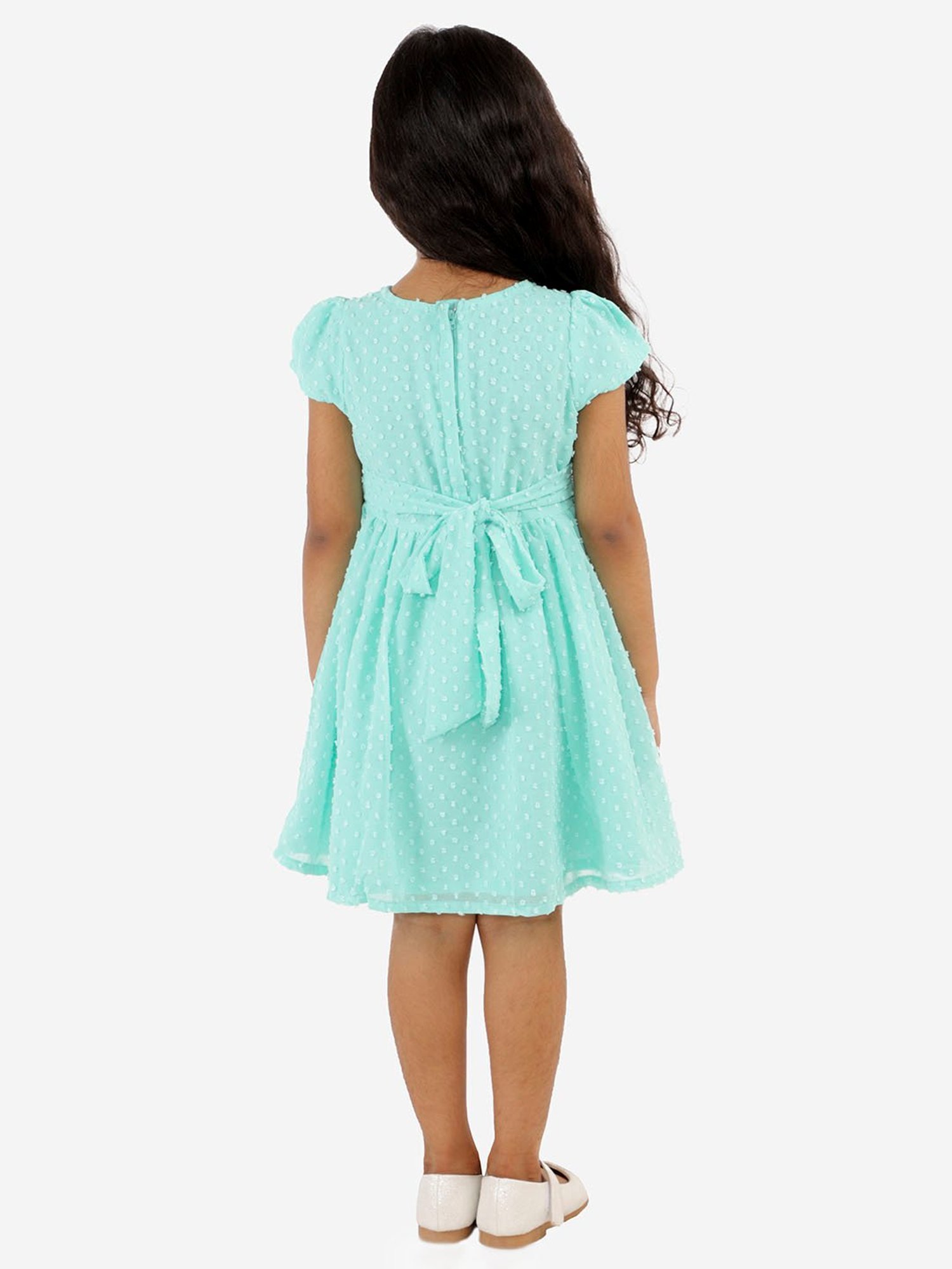 Lil Drama Kids Sea Green Embroidered Dress