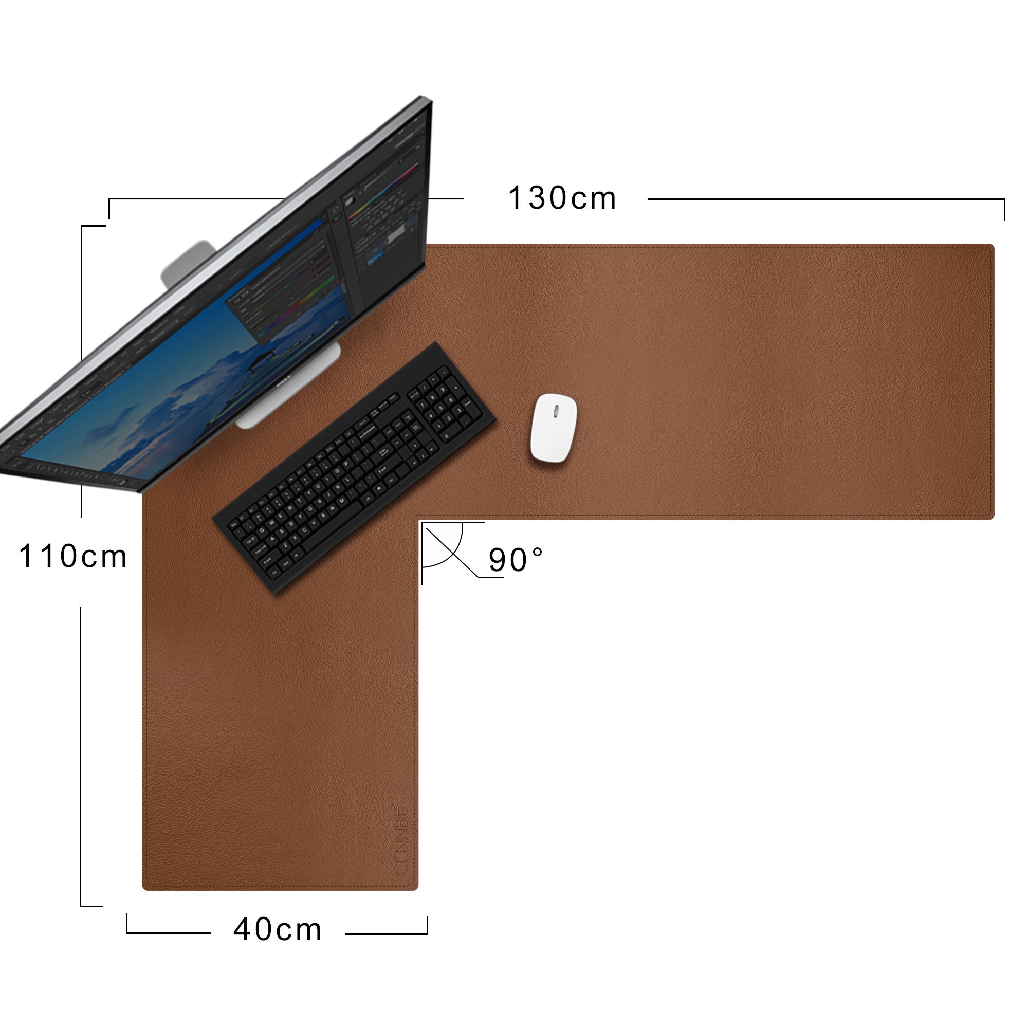 L Shaped Desk Pad - Multipurpose Waterproof Office Leather Desk Mat and Reversible Corner Desk Blotter Pad -43.351.2in L-Shaped Corner Desk Pad Protector (Brown)