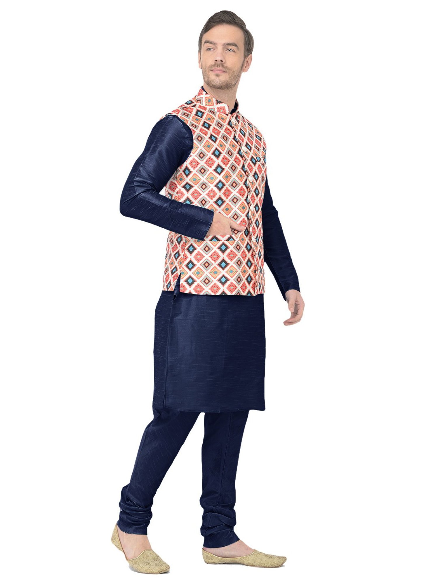 SG LEMAN Navy Regular Fit Printed Kurta Set