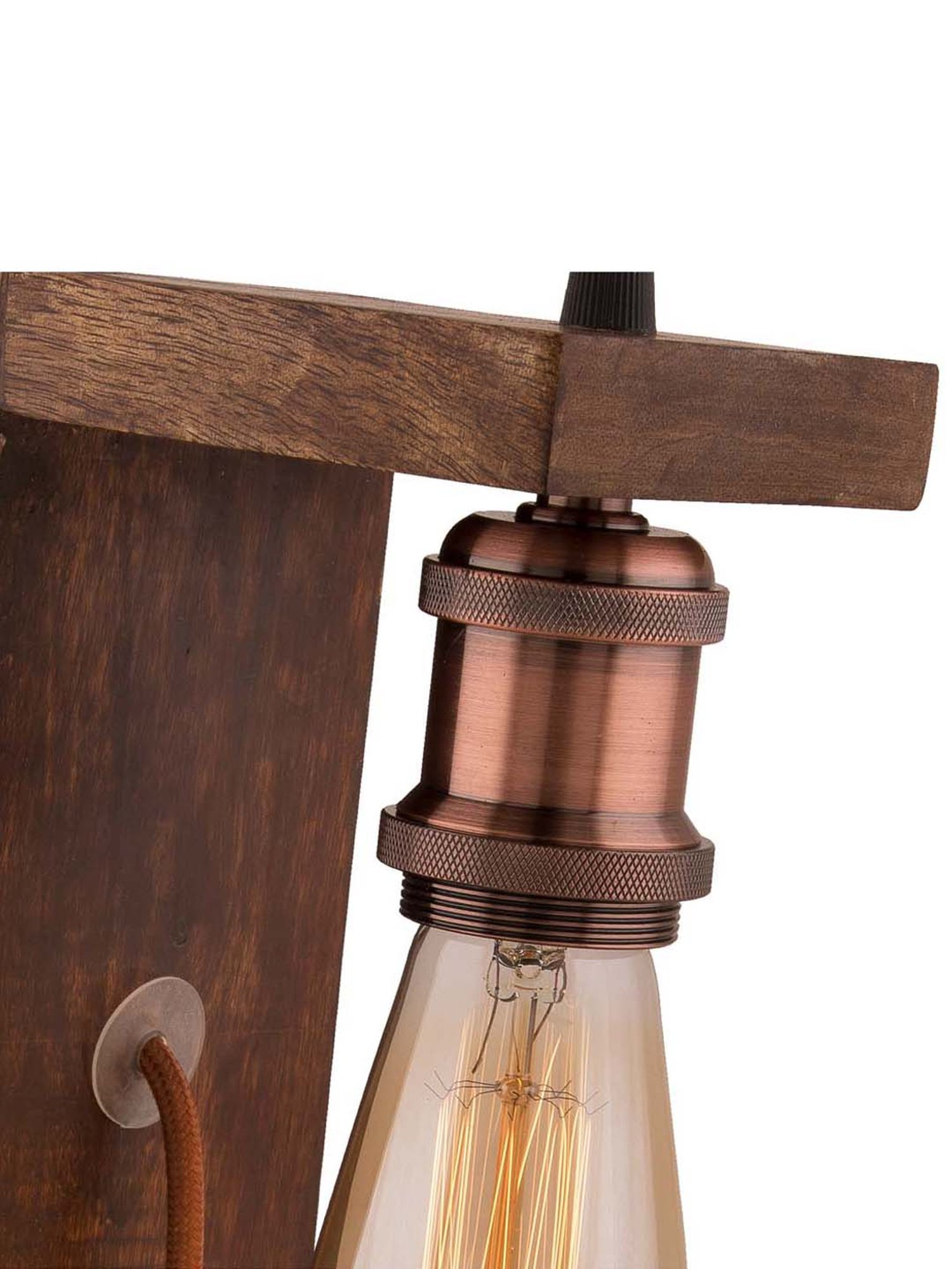 Homesake Brown Table Wooden Table Lamp with Antique Copper Holder (Bulb Included) - Set of 1