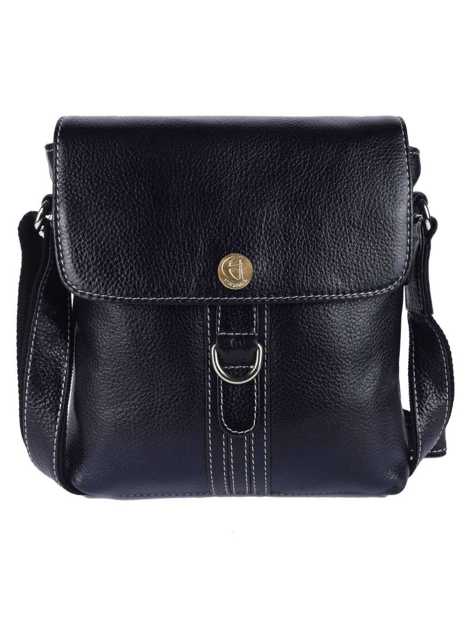 HiLEDER Black Textured Medium Leather 8 inch Cross Body Bag