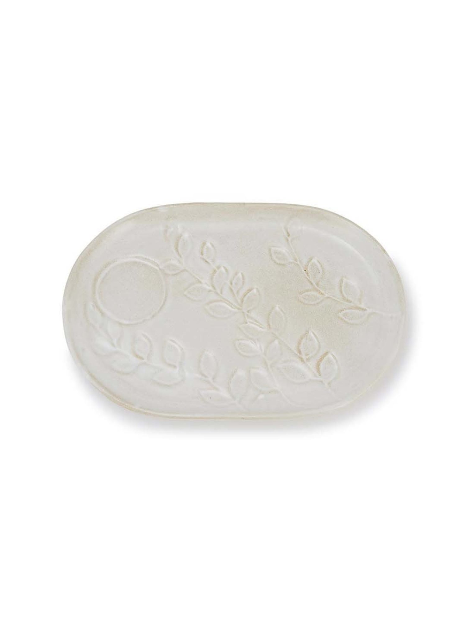 Fabindia Anaarbagh White Ceramic 1 Platters & 1 Dip Bowl