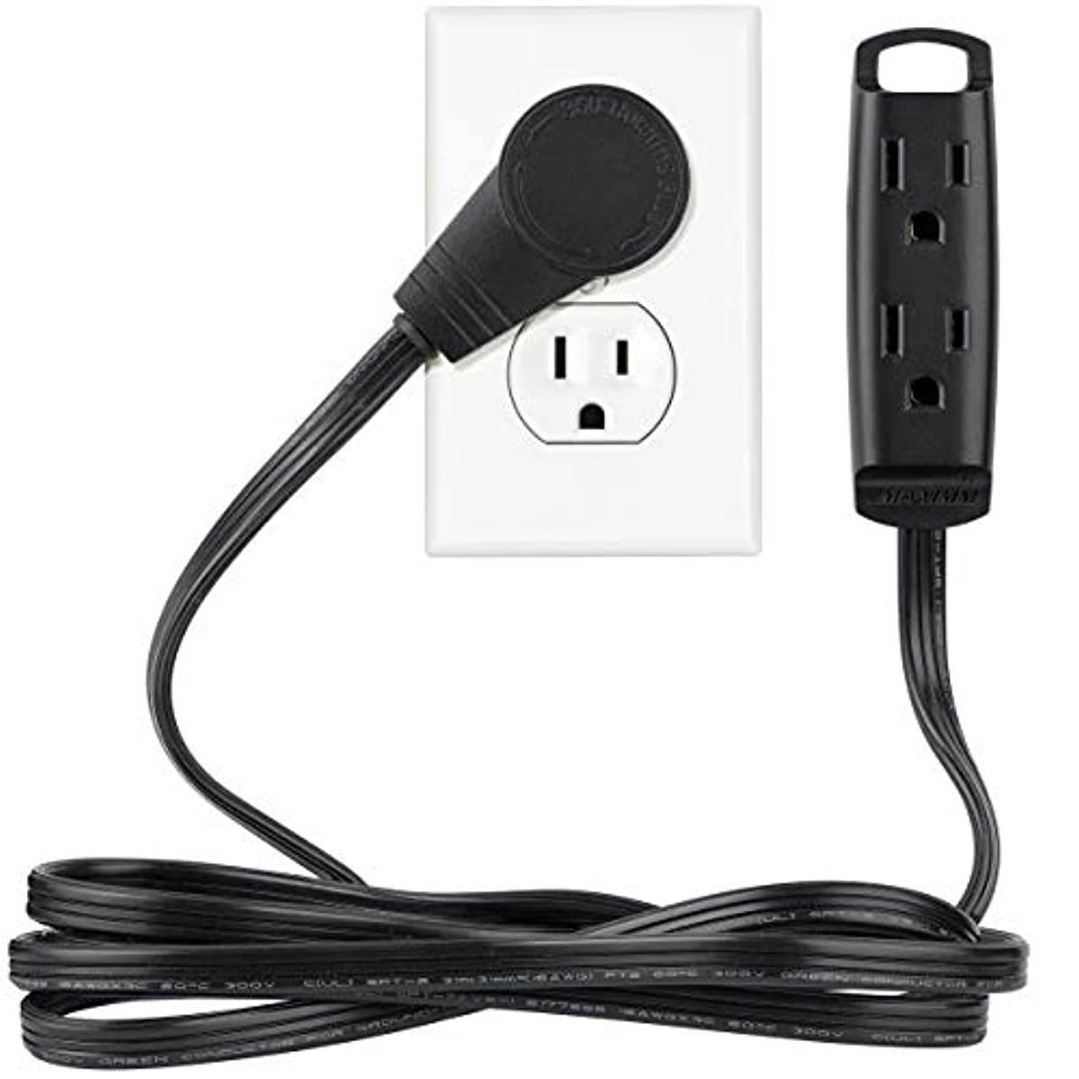 MAXIMM NEW 360 Degree Rotating Flat Extension Cord 3 Feet Multi 3 Outlet Power cord Grounded 16 AWG UL Approved, Black
