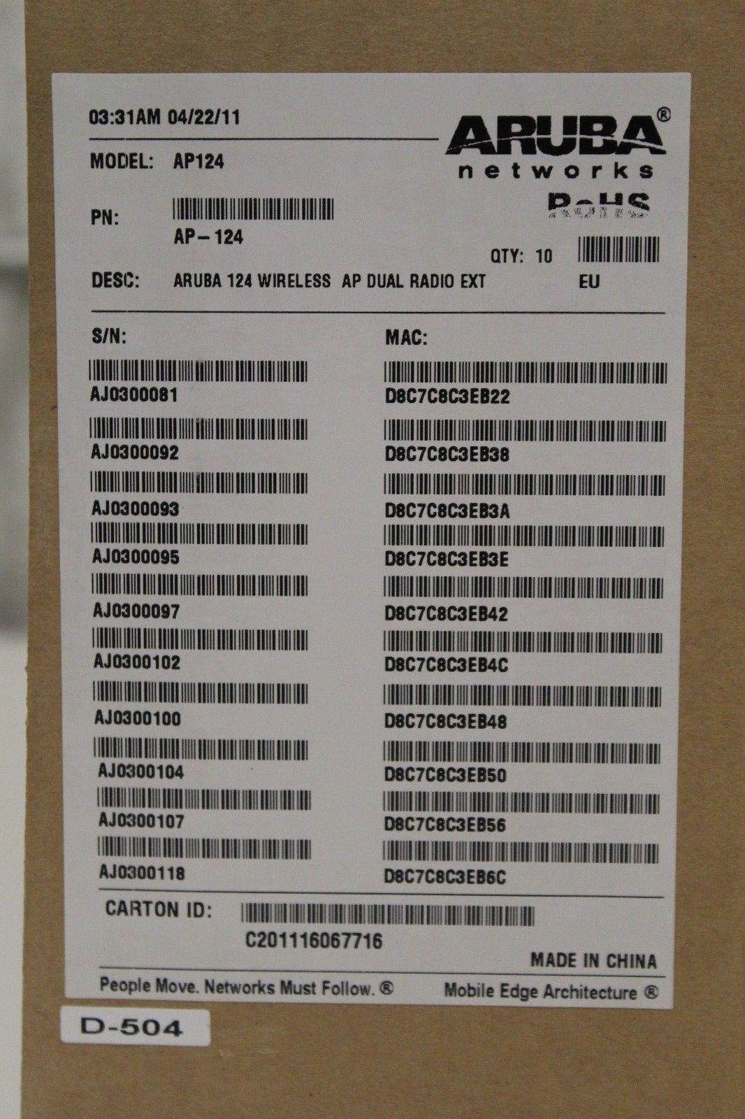 Aruba AP124 AP-124 Dual Radio IEEE 802.11n Wireless Access Point *New*