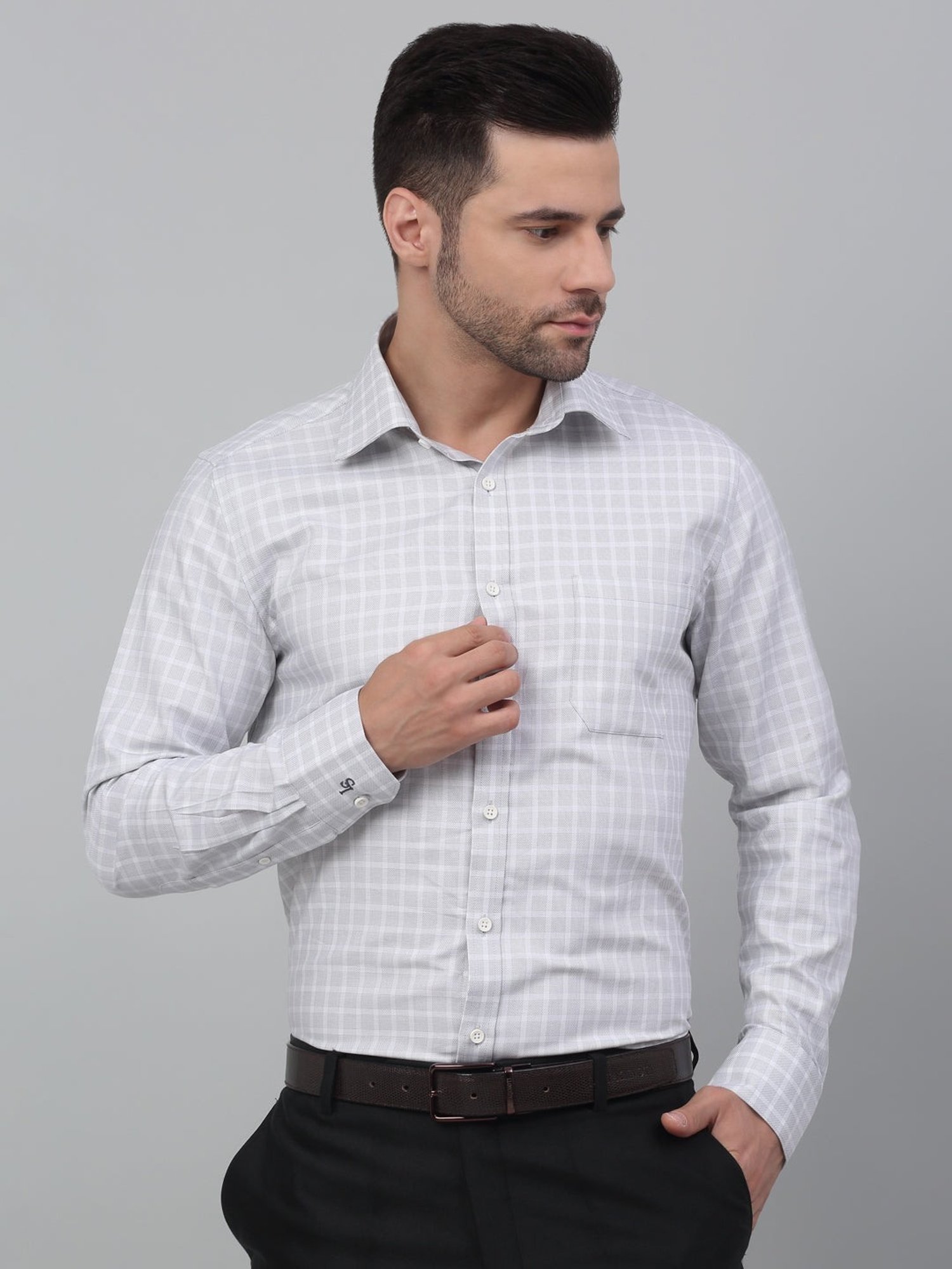 Louis Stitch Grey Cotton Regular Fit Checks Shirt