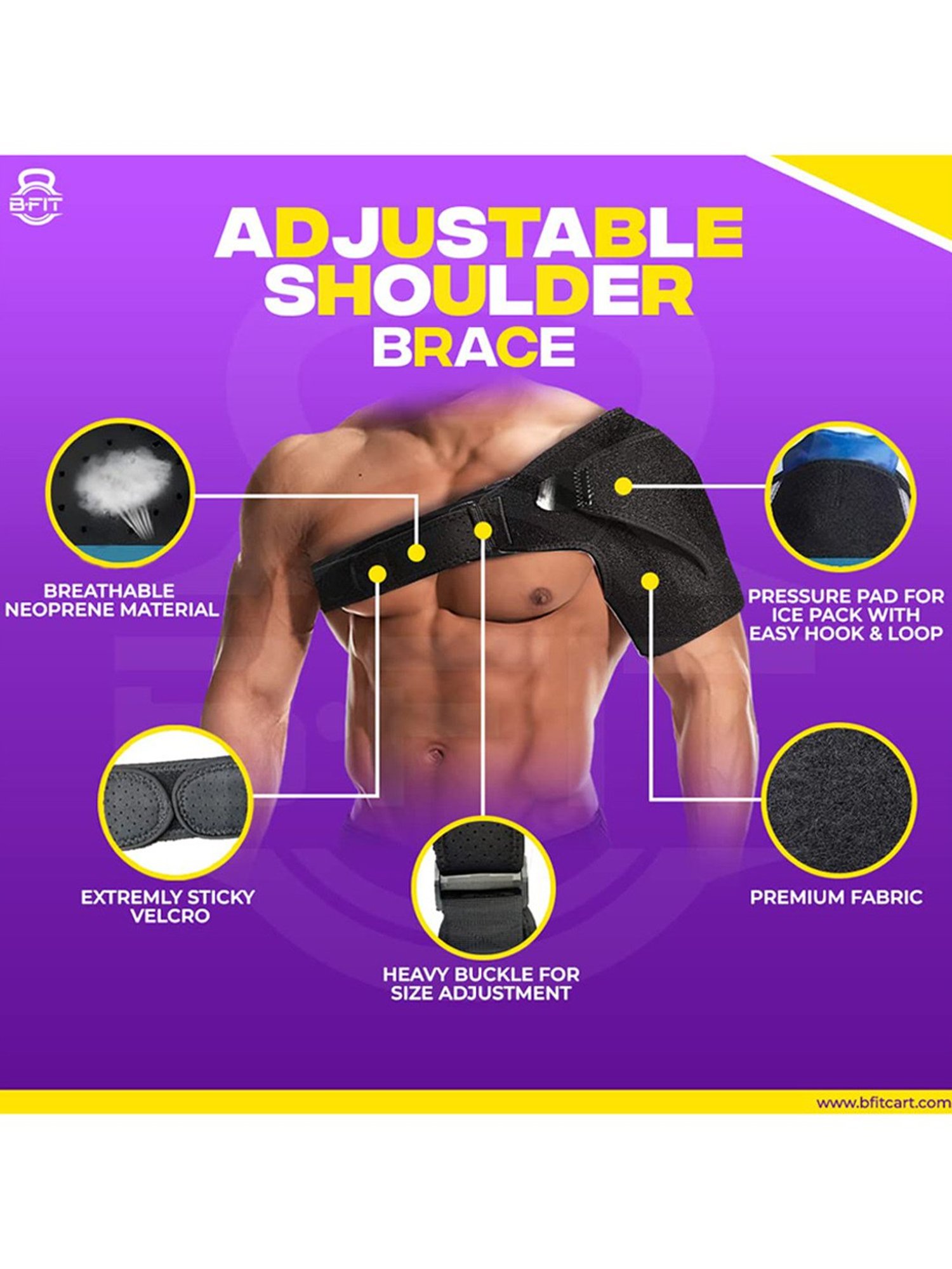 B fit Adjustable Brace for Torn Rotator Cuff (Free Size, Black)