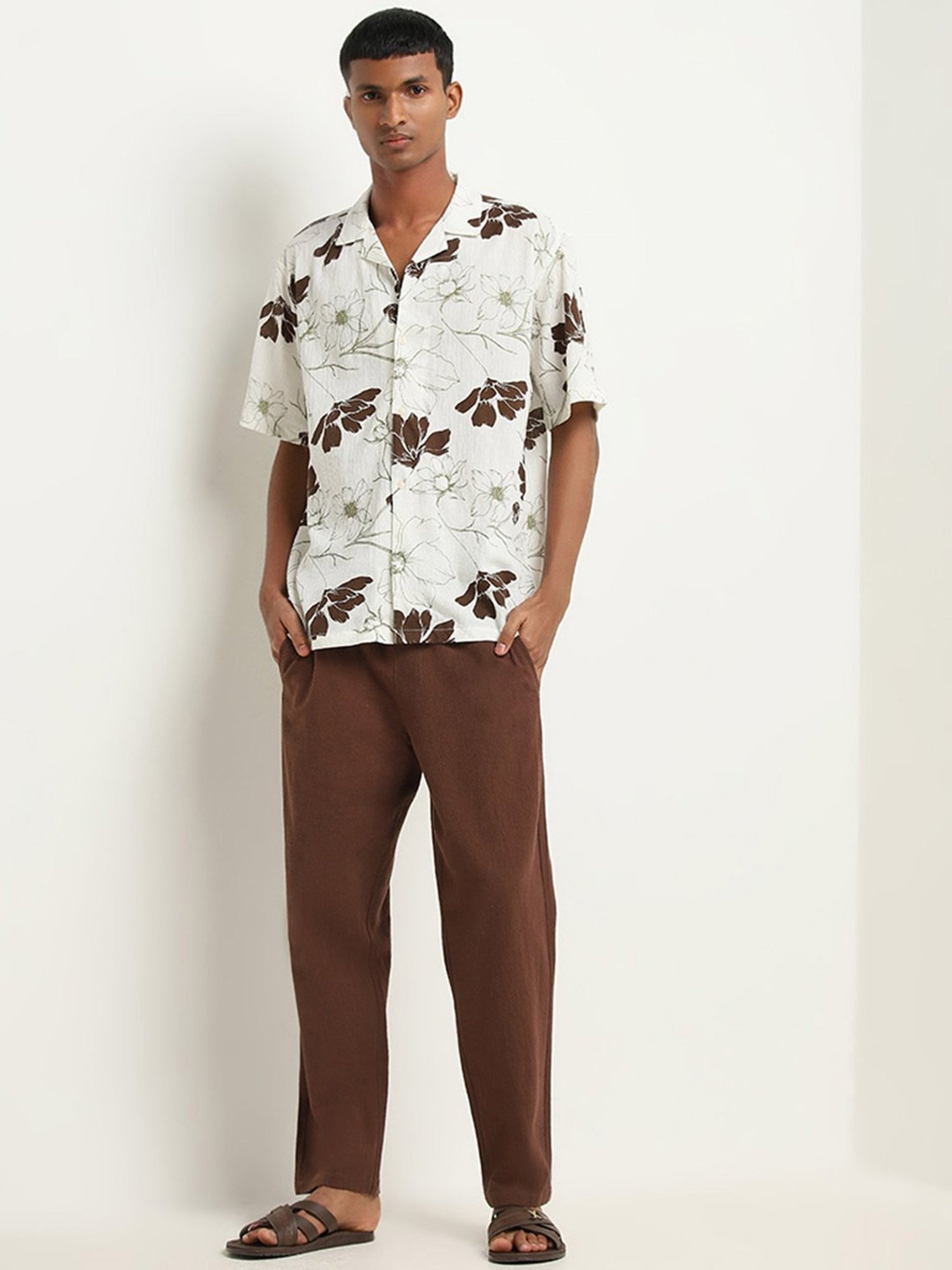 ETA by Westside Off-White Floral Patterned Relaxed-Fit Cotton Shirt