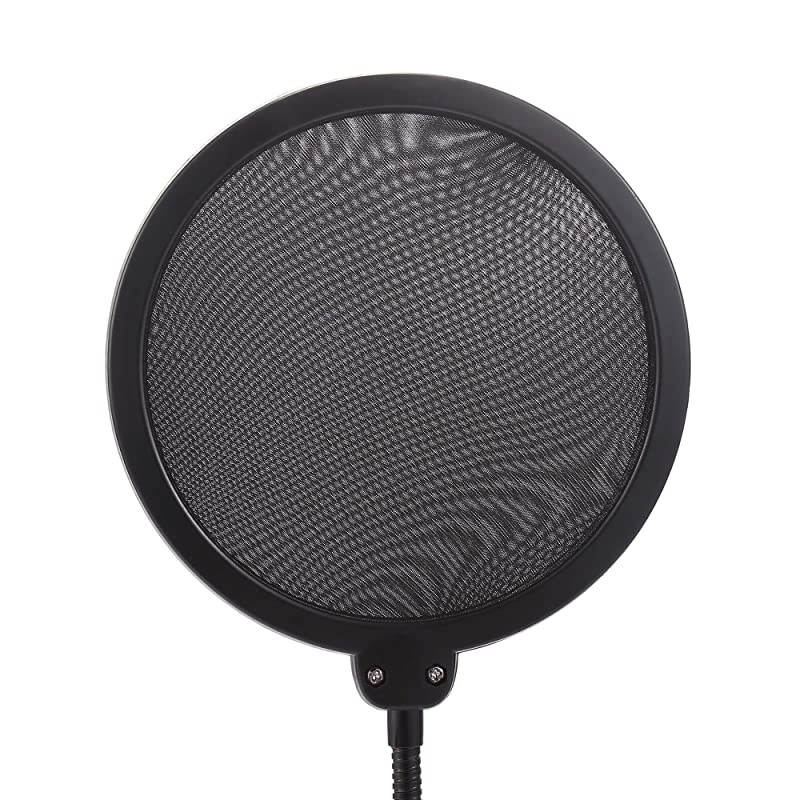 Microphone Pop Filter Dual Layer Mesh Shield with Swivel Mount 360 Flexible Gooseneck Clip Stabilizing Arm