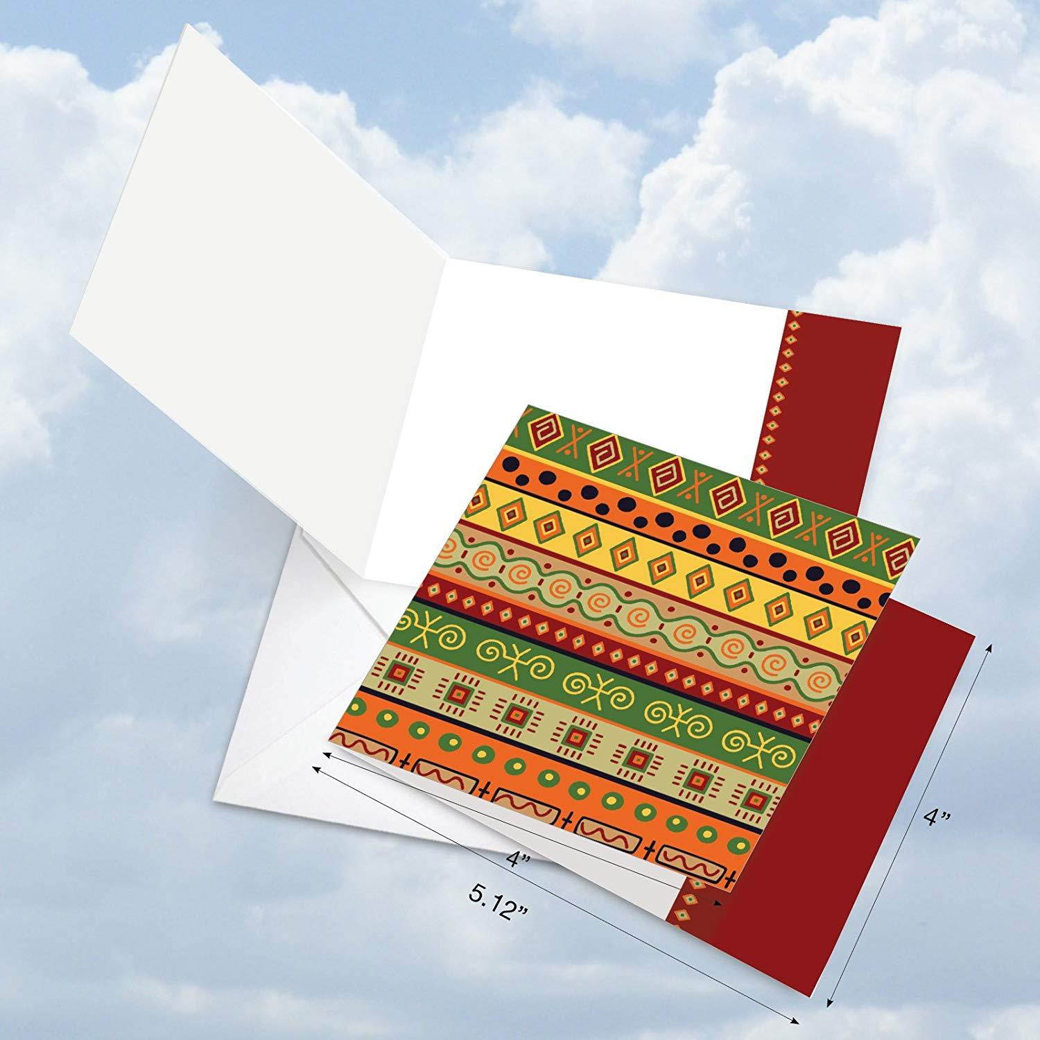AMQ6116OCB-B1x10 African Motifs: 10 Assorted Set of Blank New 'Square-Top' Greeting Cards Featuring Authentic Images of Batik Designed Cloth, with Envelopes Size: (1 Each of 10 Designs Size: 4" x 5")