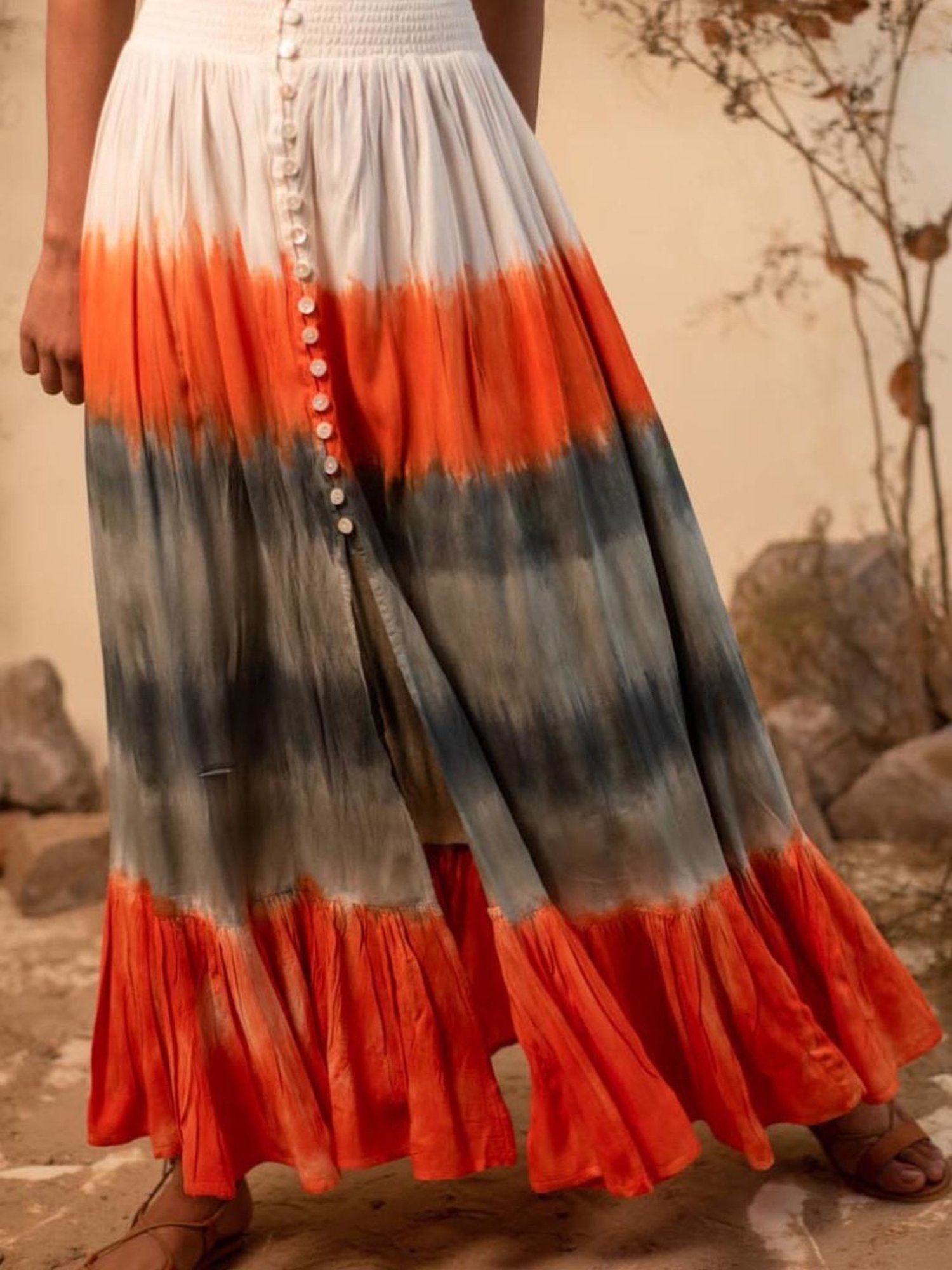 LABEL REYYA White Halter Neck Top And Tie-dye Skirt Co-ord Set (Set Of 2)