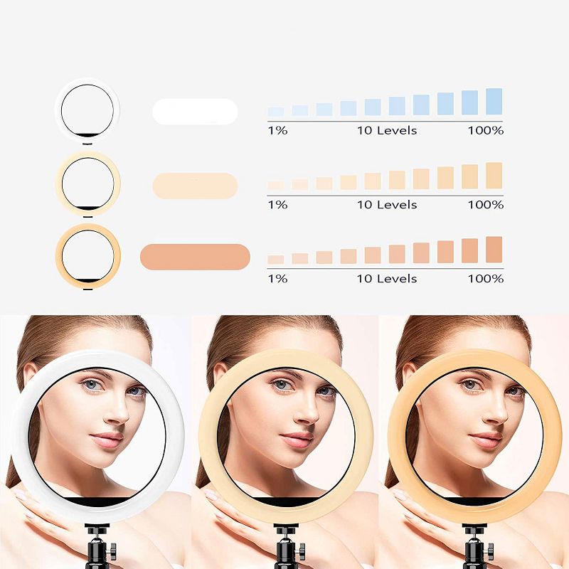 10-inch Led Ring Light with Tripod Stand & Phone Holder & Remote 3 Light Modes & 10 Brightness Levels Perfect for Makeup YouTube TIK Tok Video Live Streaming Photography - F531