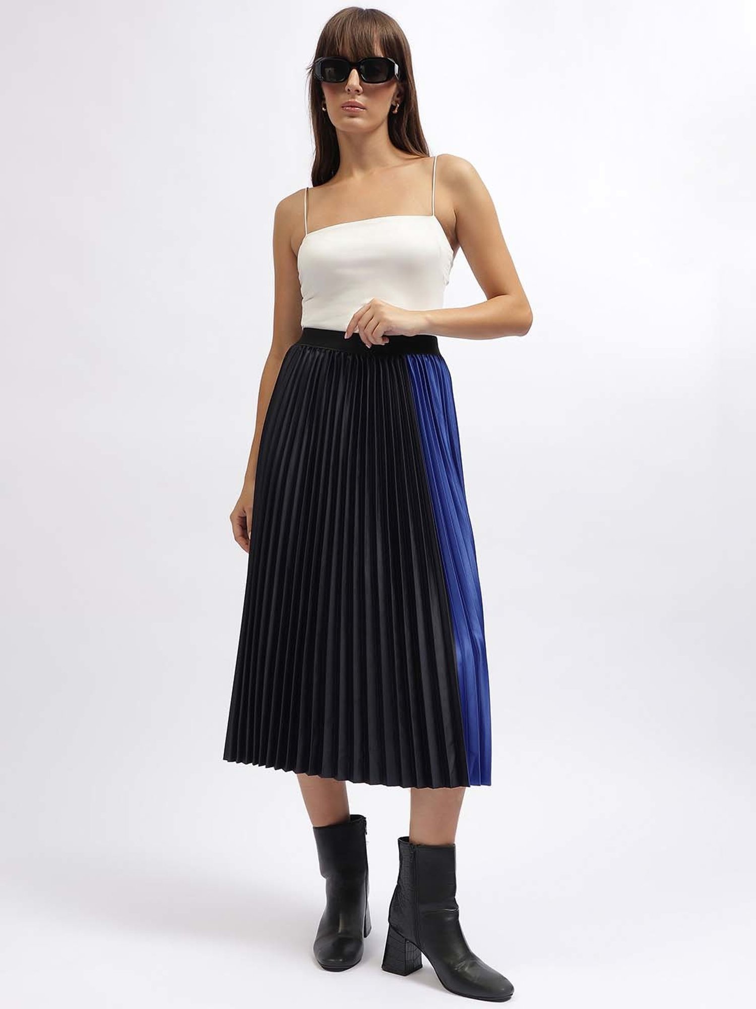 Elle Blue Color-Block A-Line Skirt
