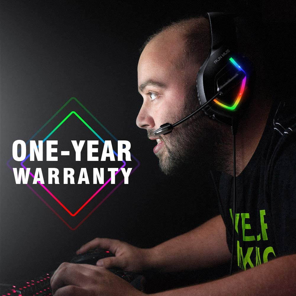 RUNMUS Gaming Headset PS4 Headset with 7.1 Surround Sound, Xbox One Headset with Noise Canceling Mic & RGB Light, Compatible w/ PS4, Xbox One(Adapter Not Included), PC, Laptop NS Game Boy Advance